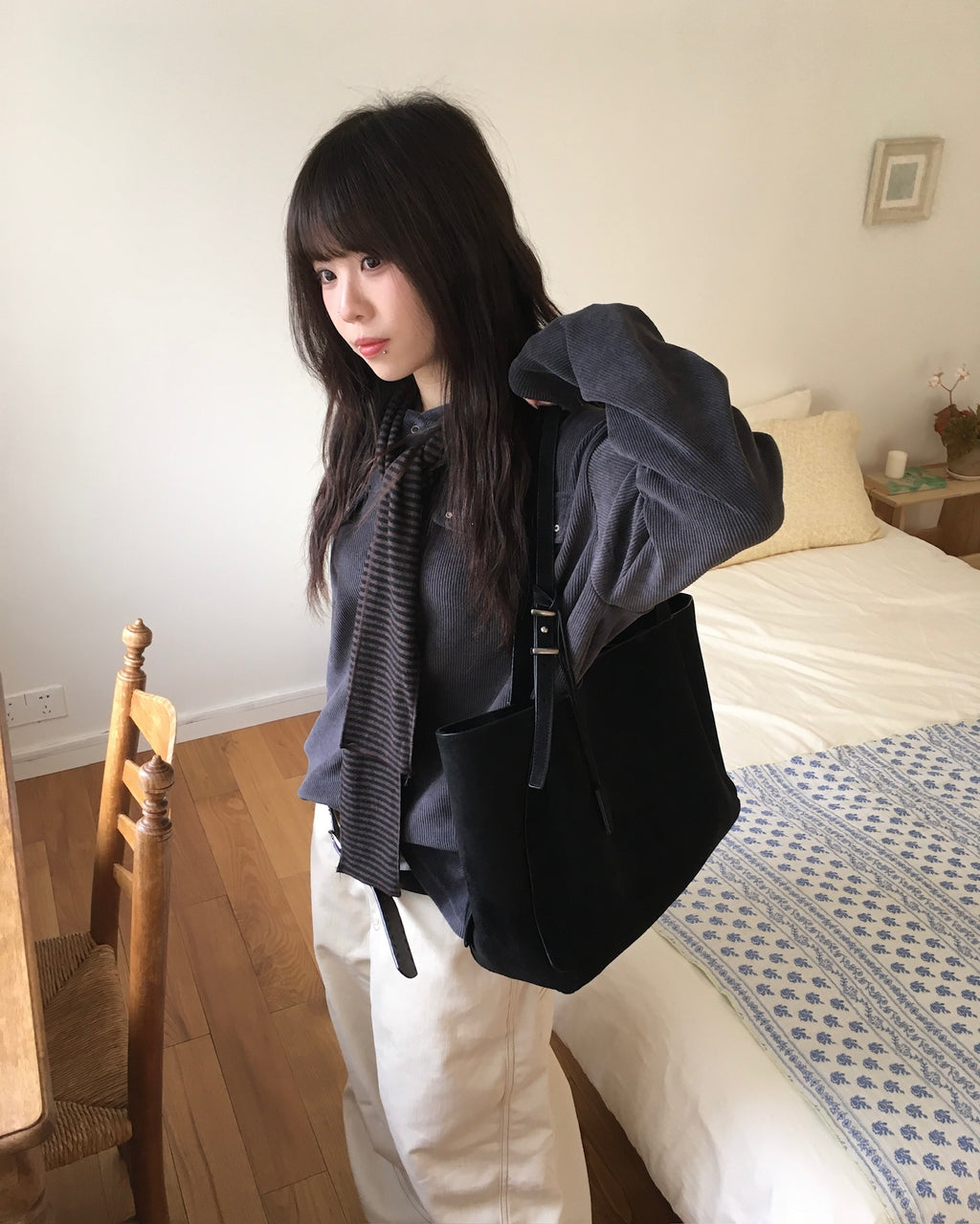 striped hooded scarf (brown)
