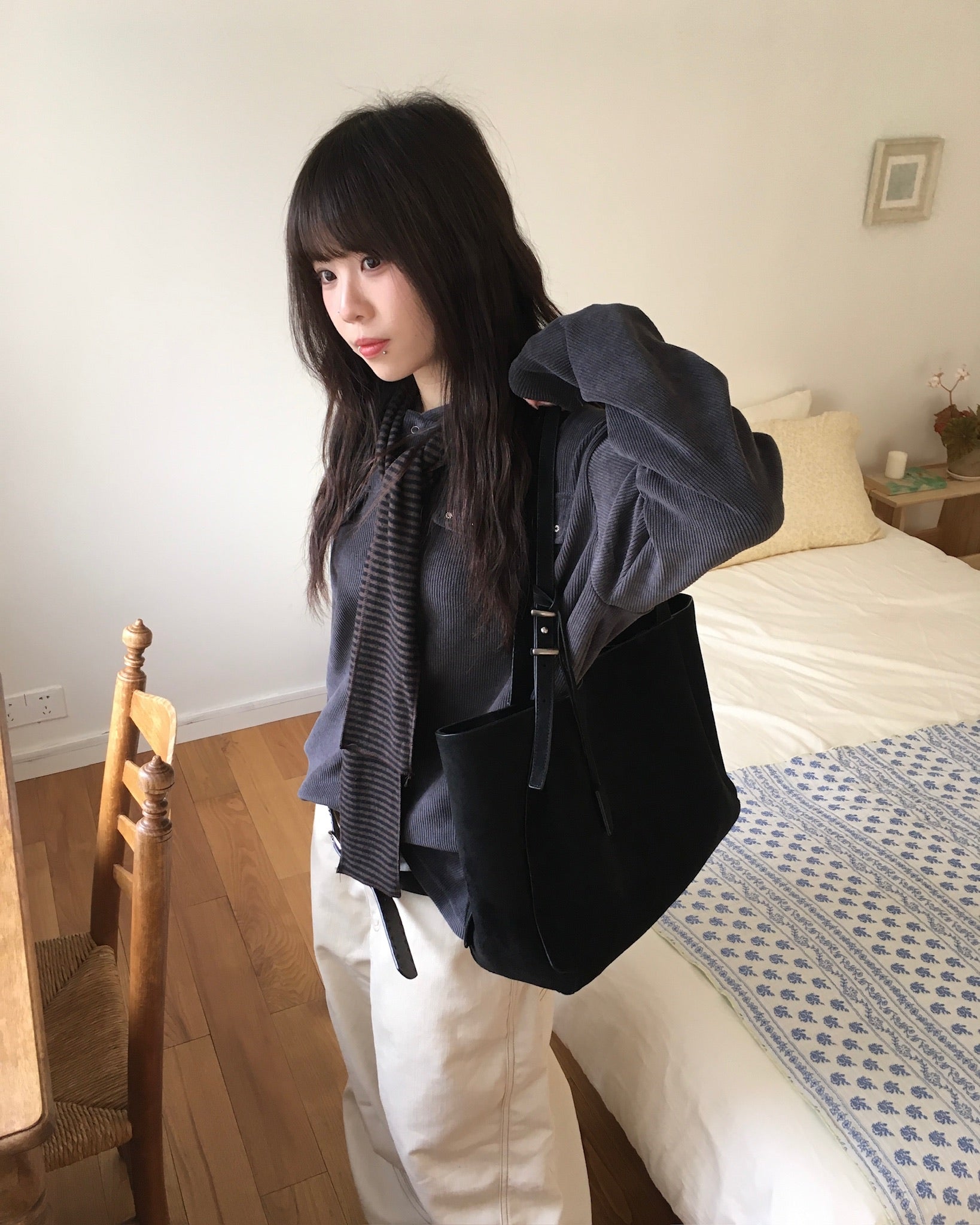 striped hooded scarf (brown)