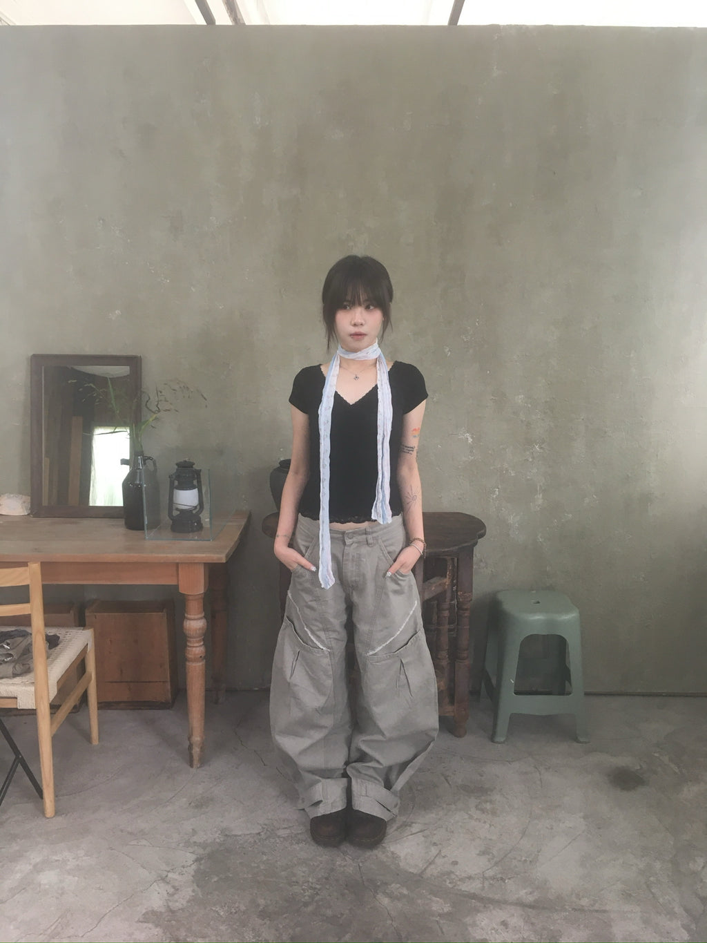 (★BEST) hem button cargo pants (beige)
