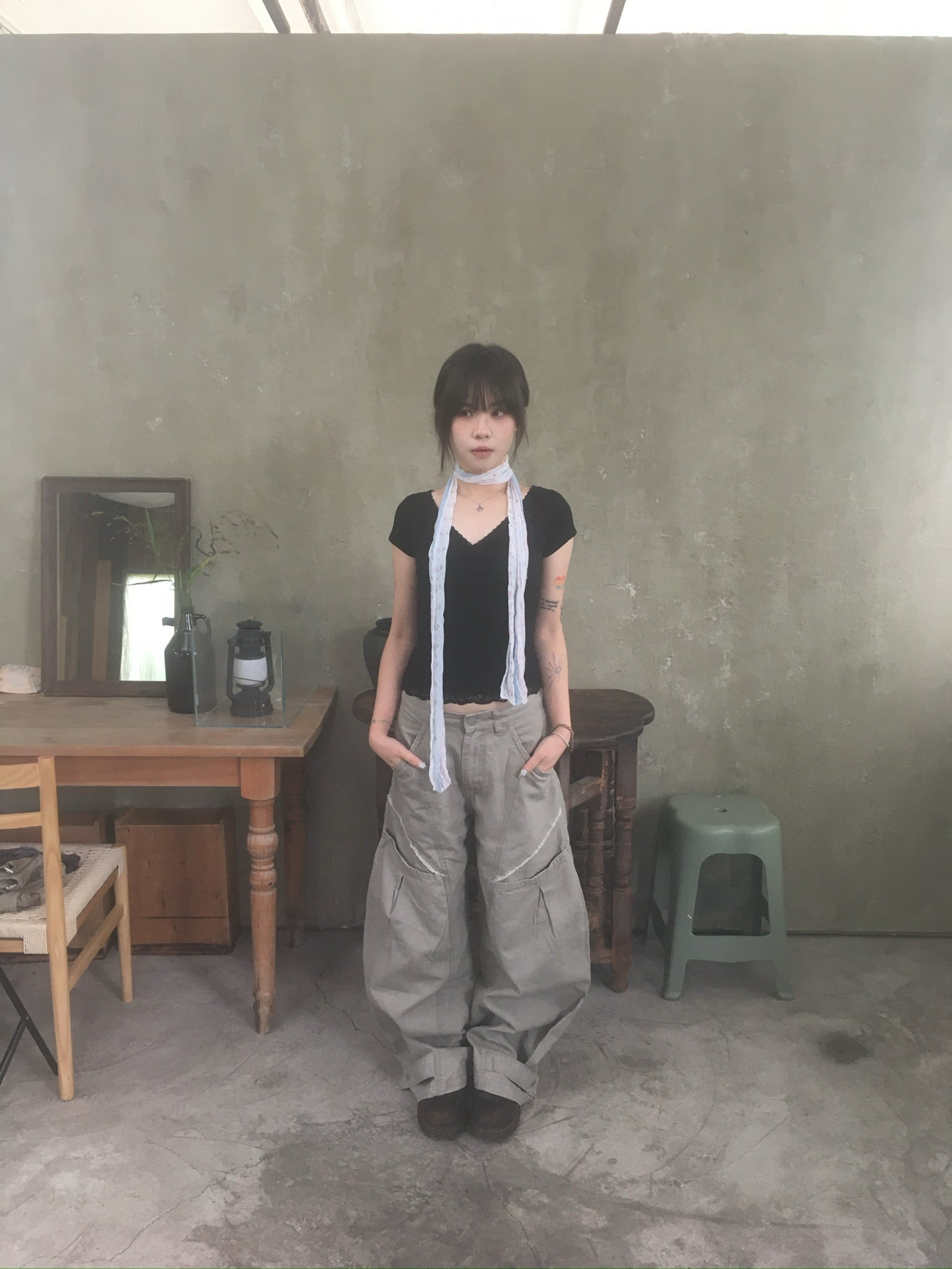 (★BEST) hem button cargo pants (beige)