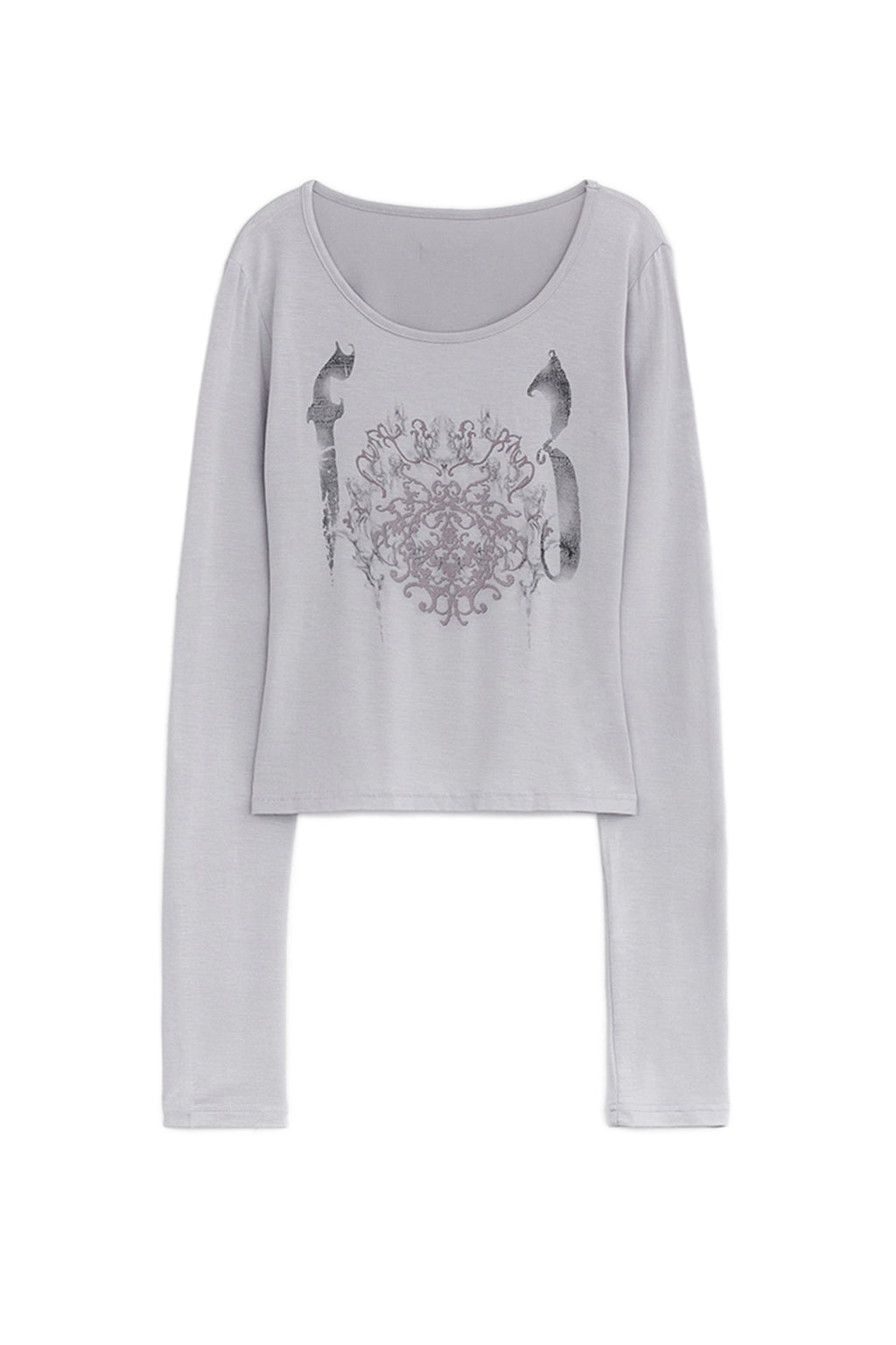 HUGYOURSKIN ORNAMENT PRINT TOP (GREYISH PINK)