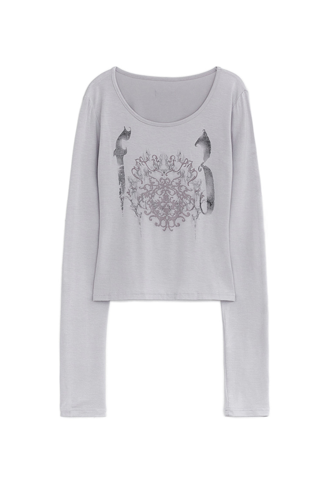HUGYOURSKIN ORNAMENT PRINT TOP (GREYISH PINK)