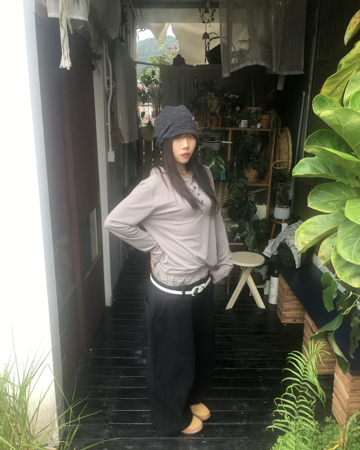 trunk layered sweat pants (black)