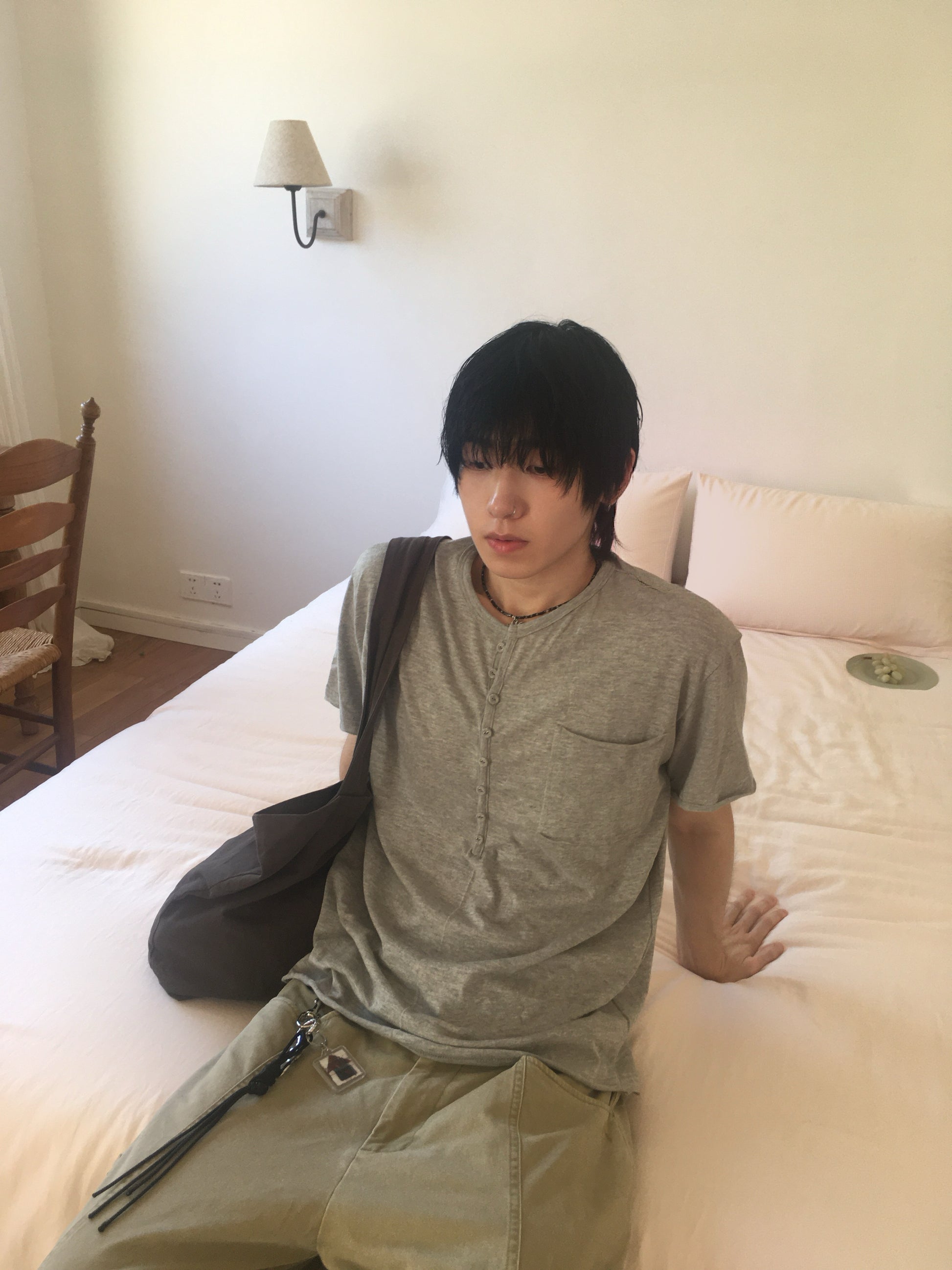 henley button tee (grey)