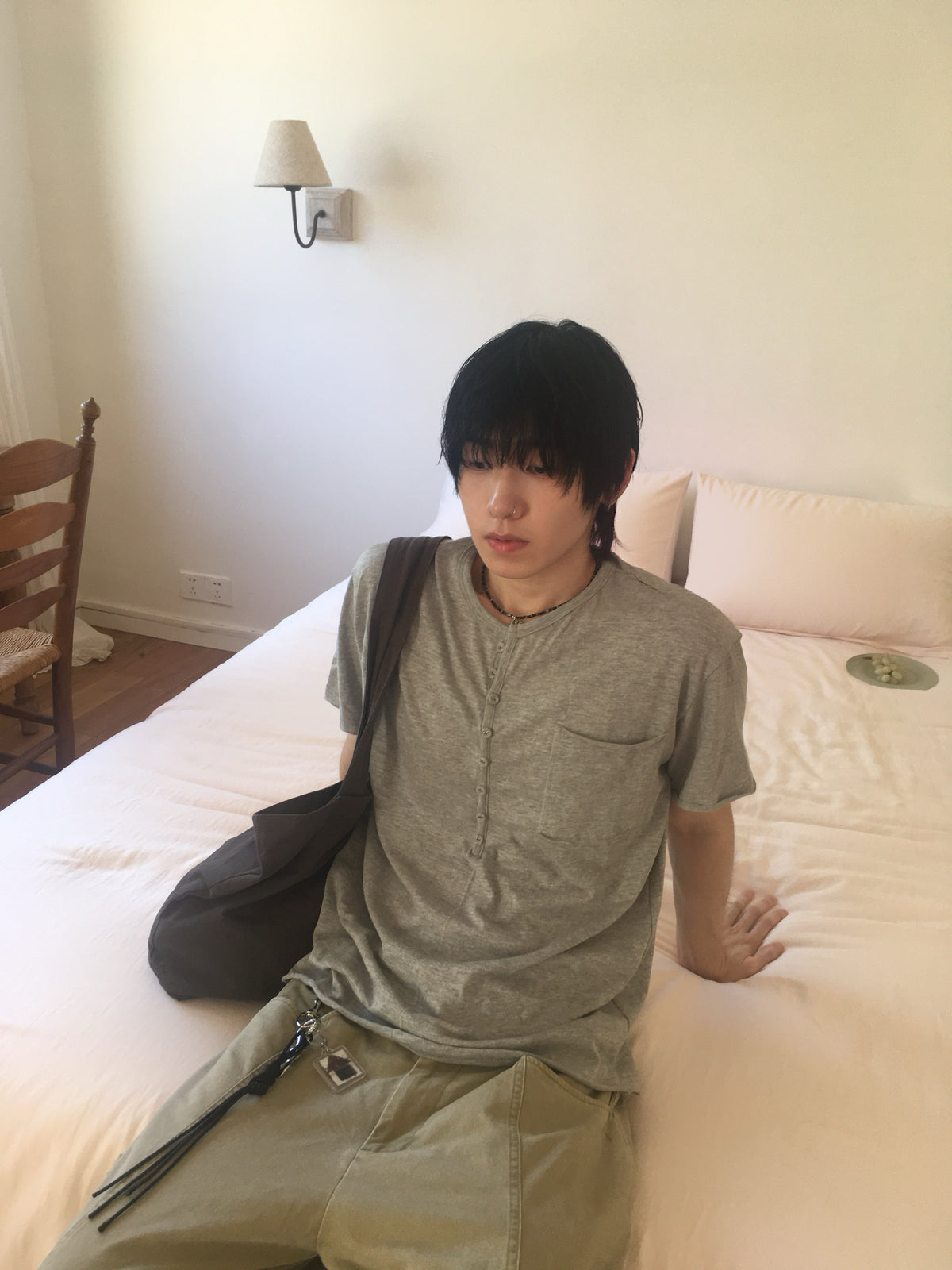 henley button tee (grey)