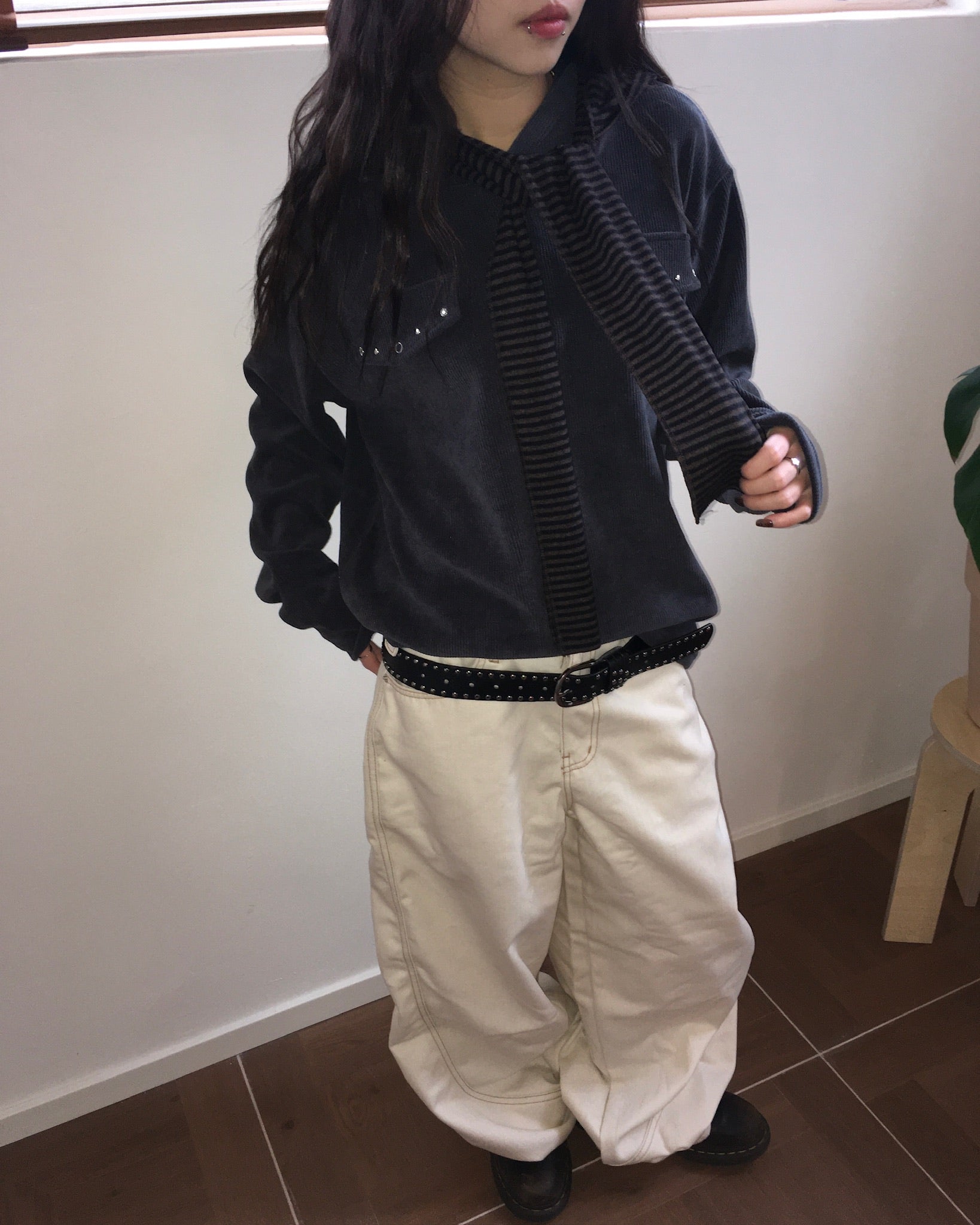 stitch pocket pants (cream)