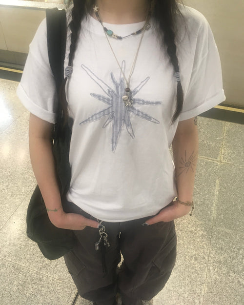 star colored crop tee (white)