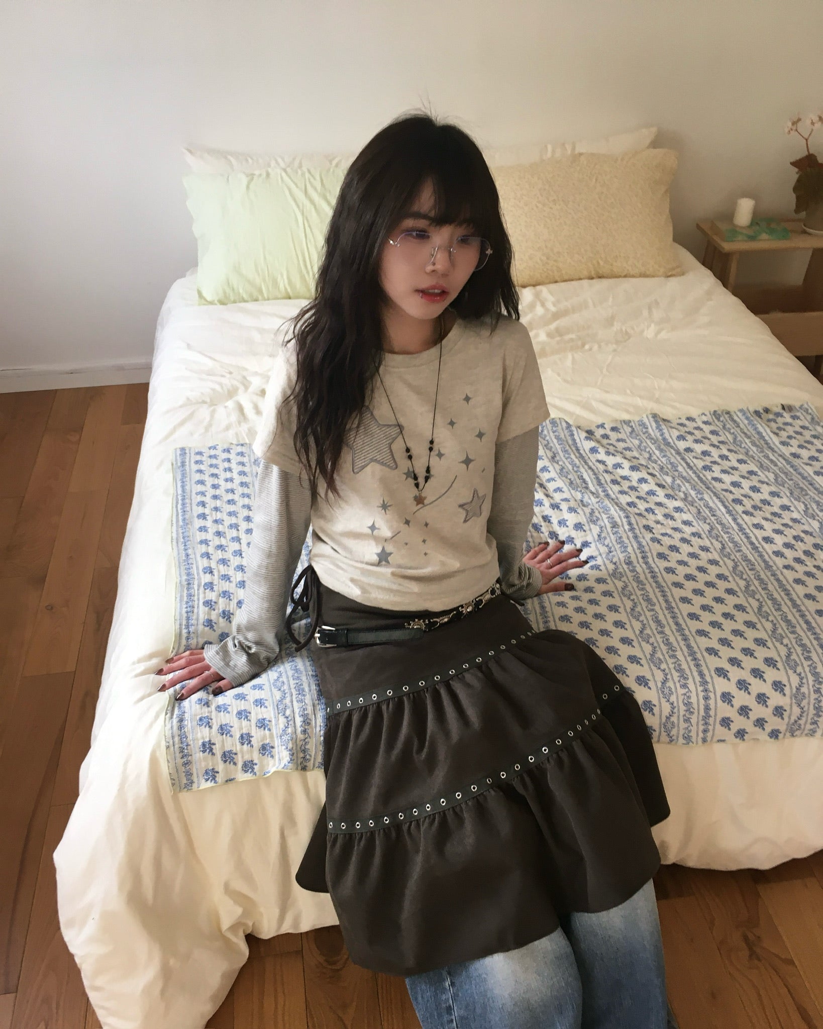 (★BEST) star stripe layered tee (oatmeal)