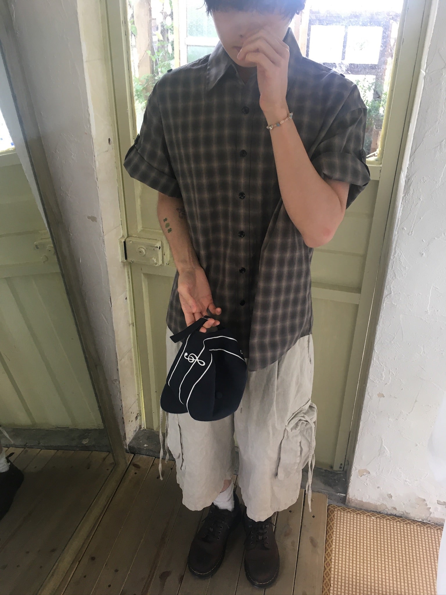 check linen shirt (charcoal)