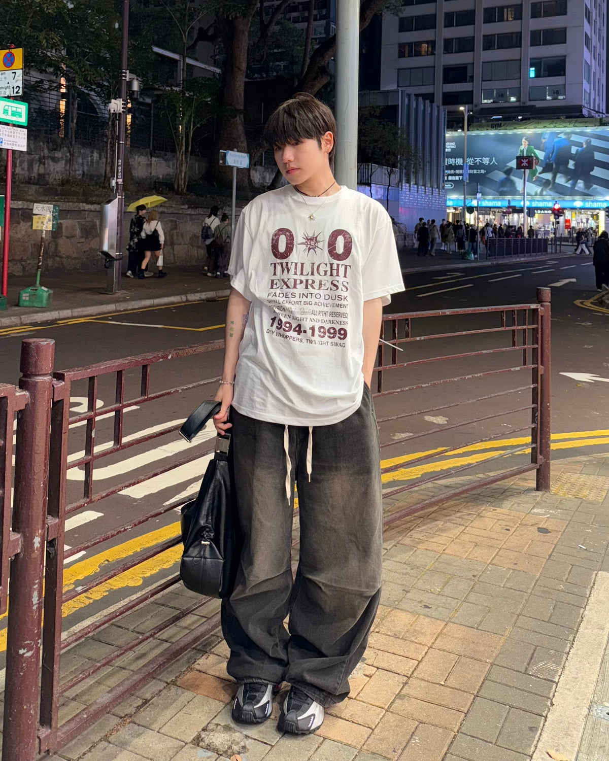 washed string wide jeans (black)