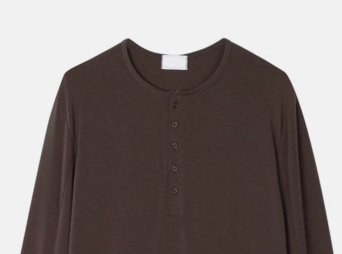 (in stock) henley neck long sleeve (black)