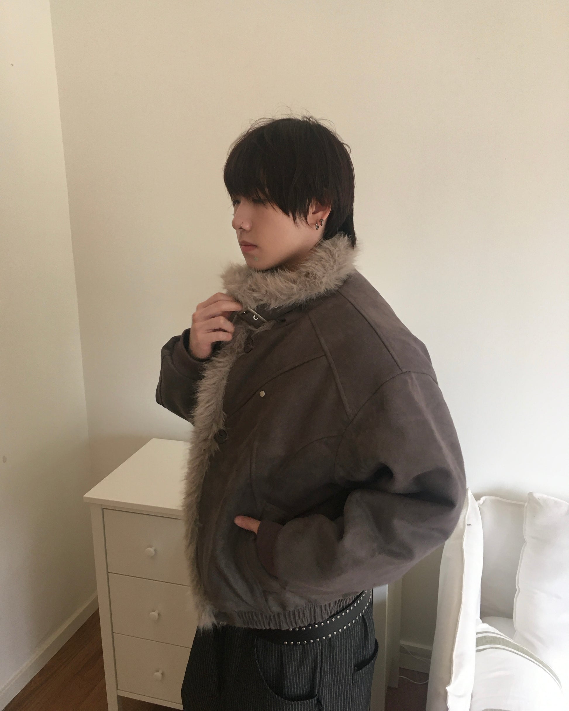 fur collar jacket (charcoal)