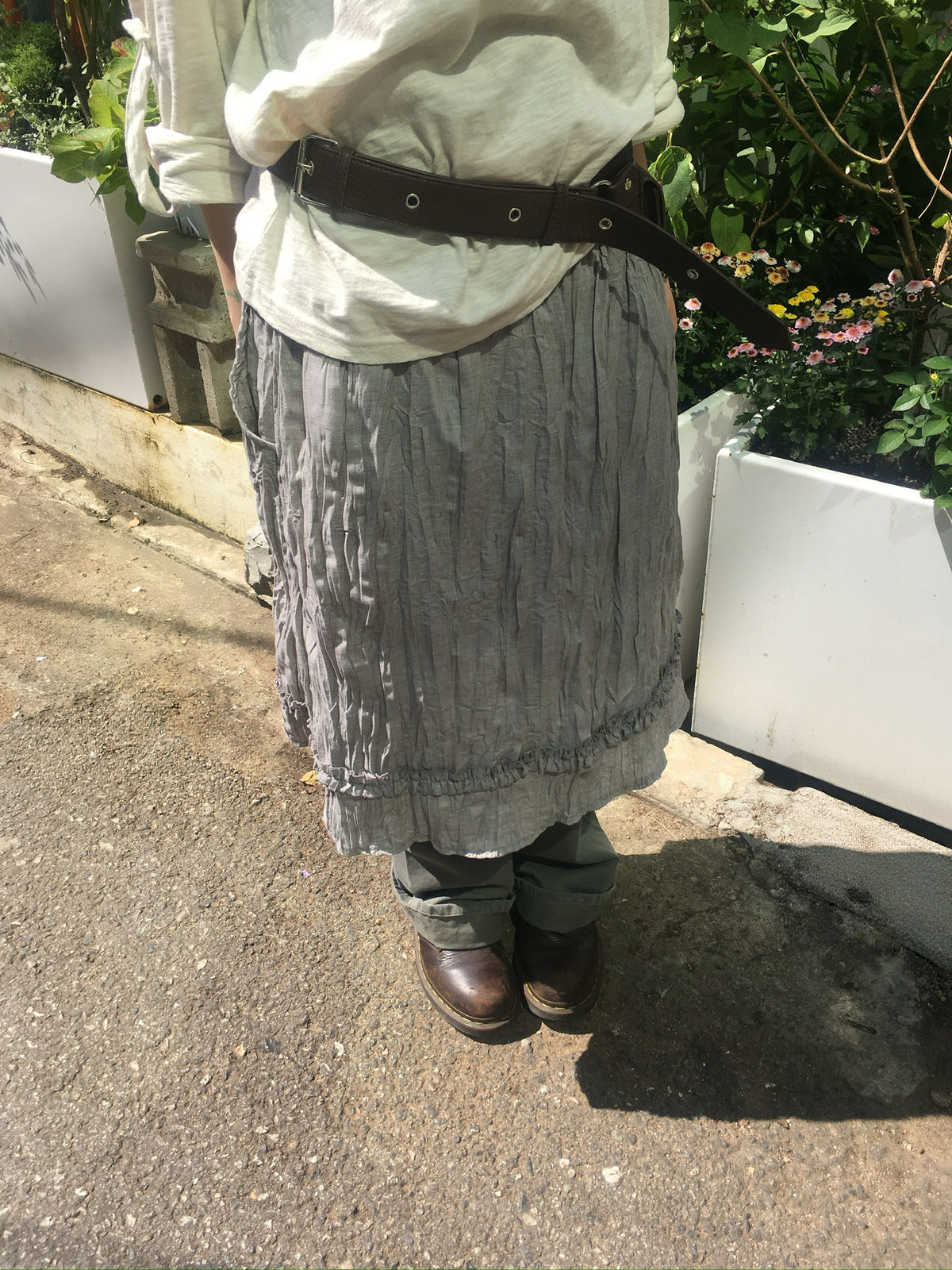 vintage wrinkle frill dress (brown)