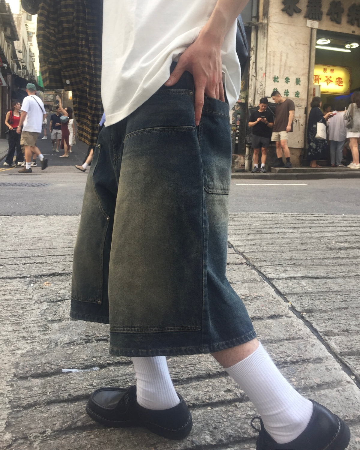 layer washed bermuda jeans (blue)