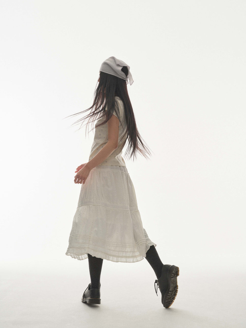 ✪【𝘱𝘳𝘦-𝘰𝘳𝘥𝘦𝘳】coyseio shirring midi skirt (white)