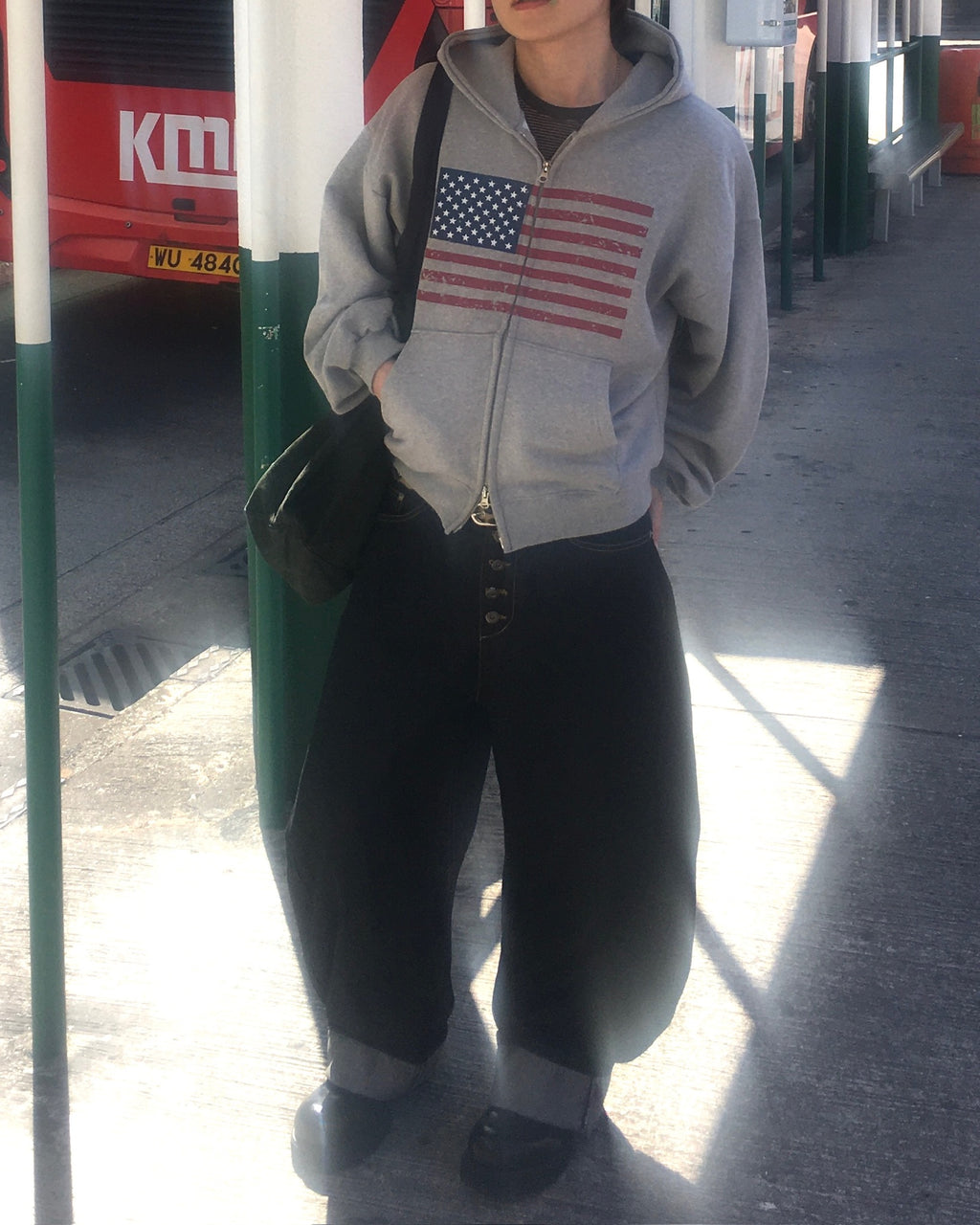 USA crop zip-up hoodie (grey)