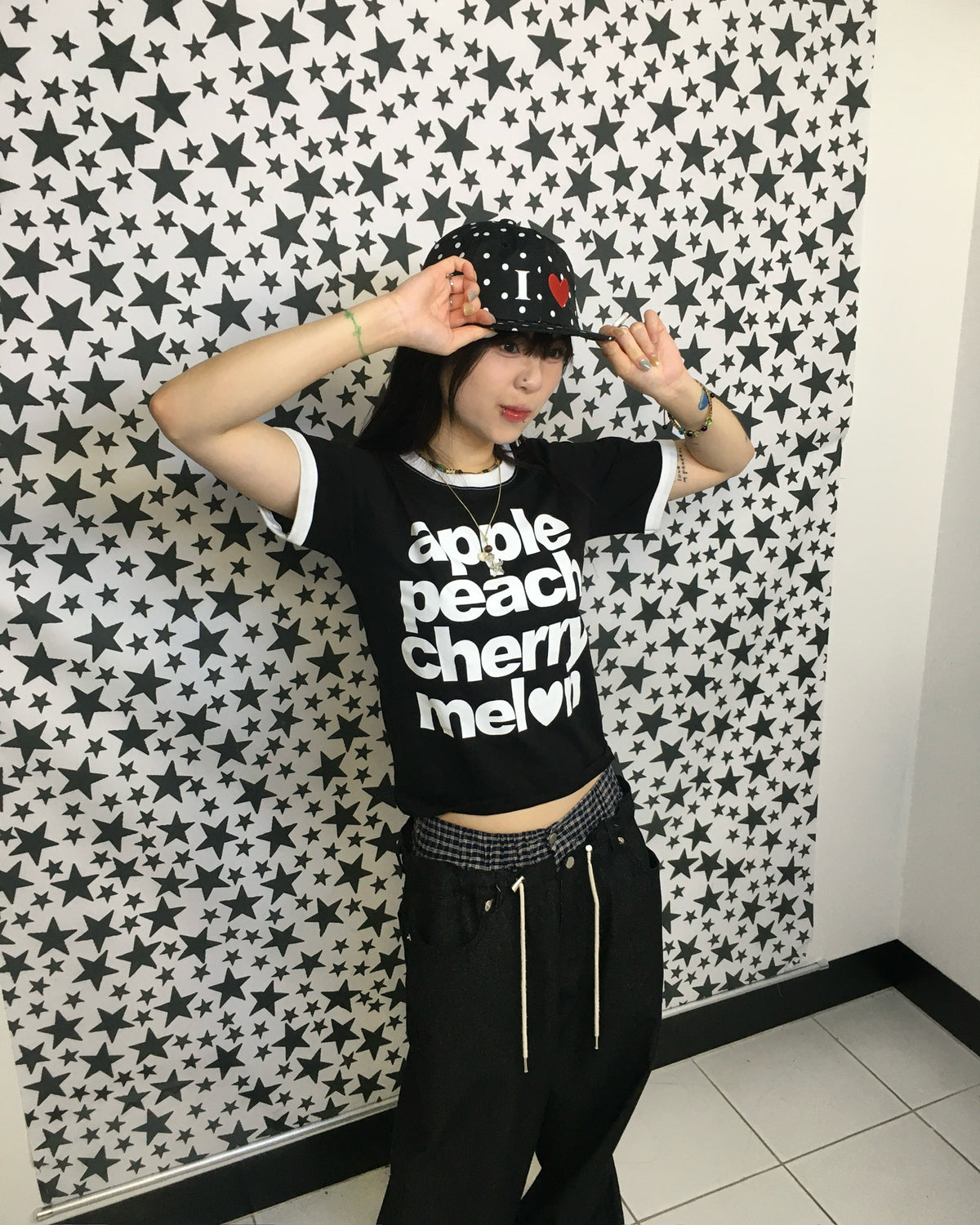 heart dot cap (black)