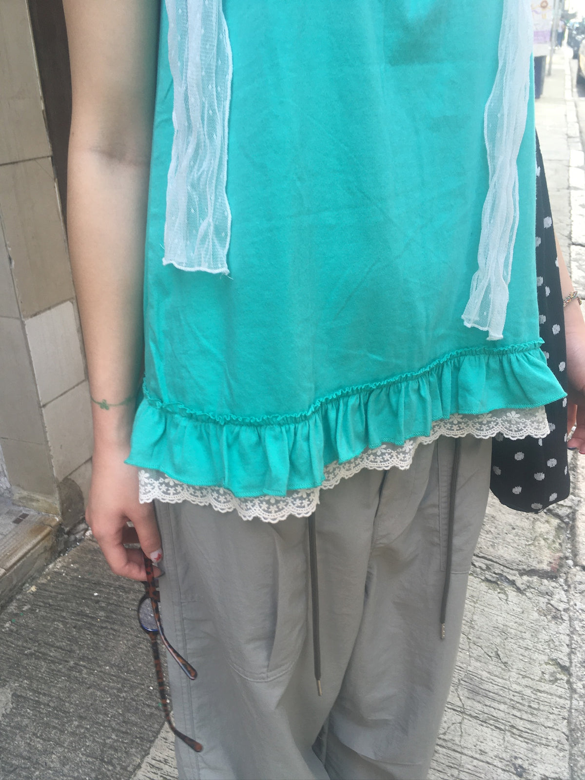 lace trim layer ruffle top (mint)