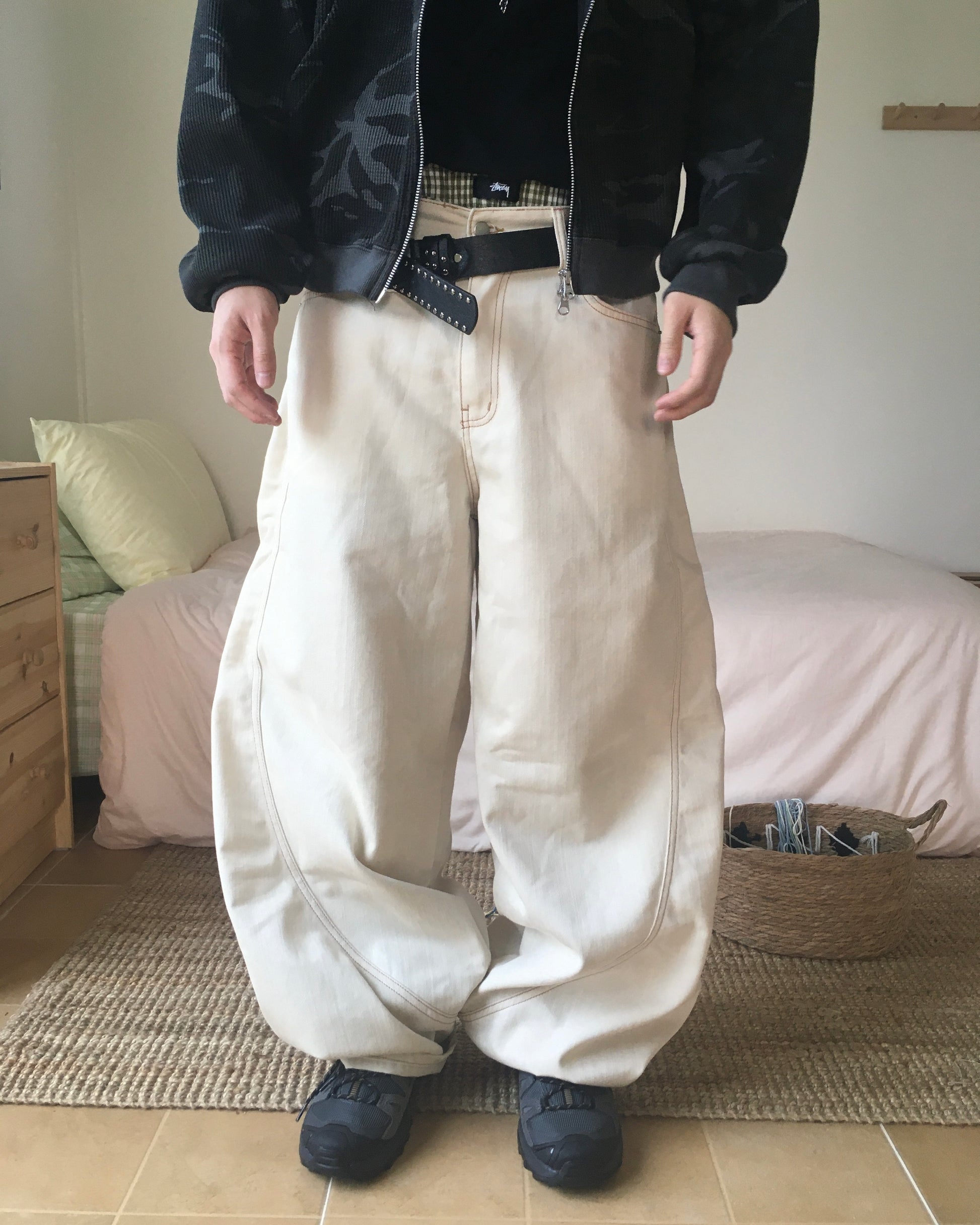 stitch pocket pants (cream)