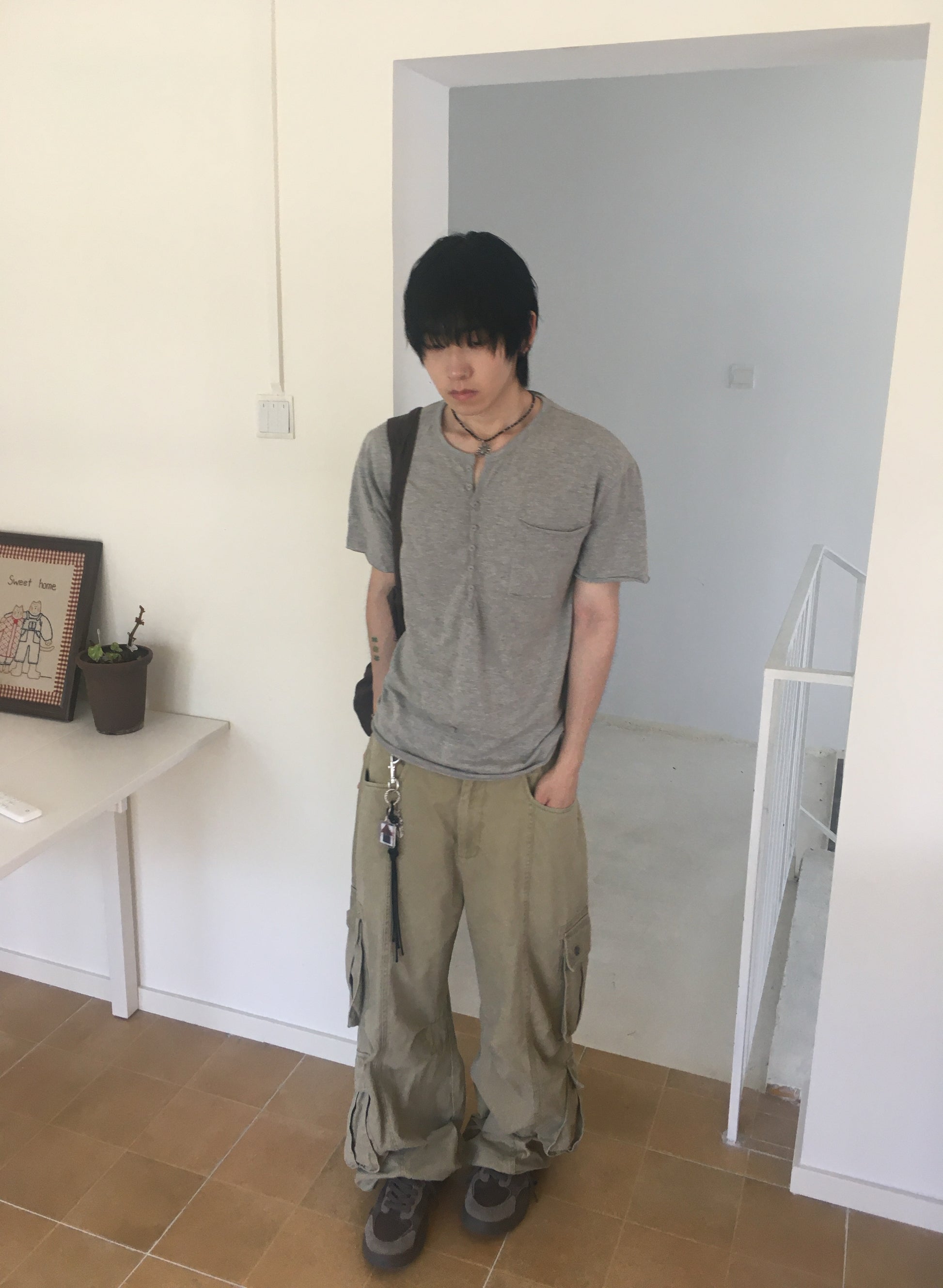 henley button tee (grey)
