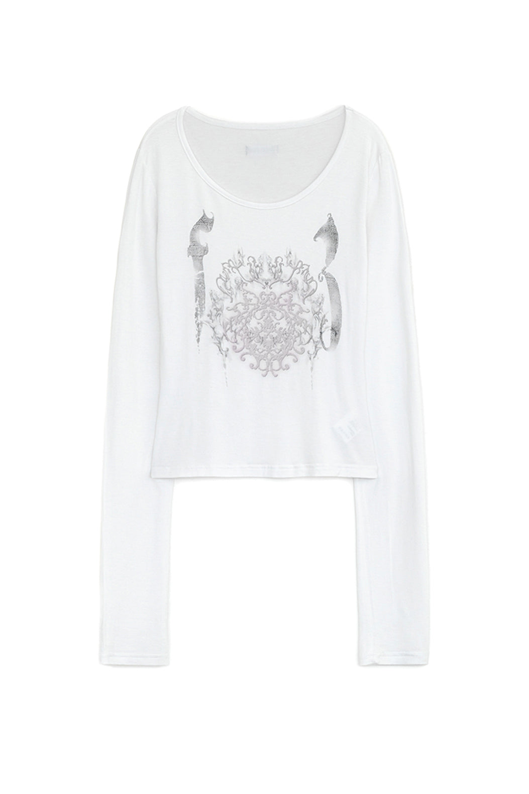HUGYOURSKIN ORNAMENT PRINT TOP (WHITE)