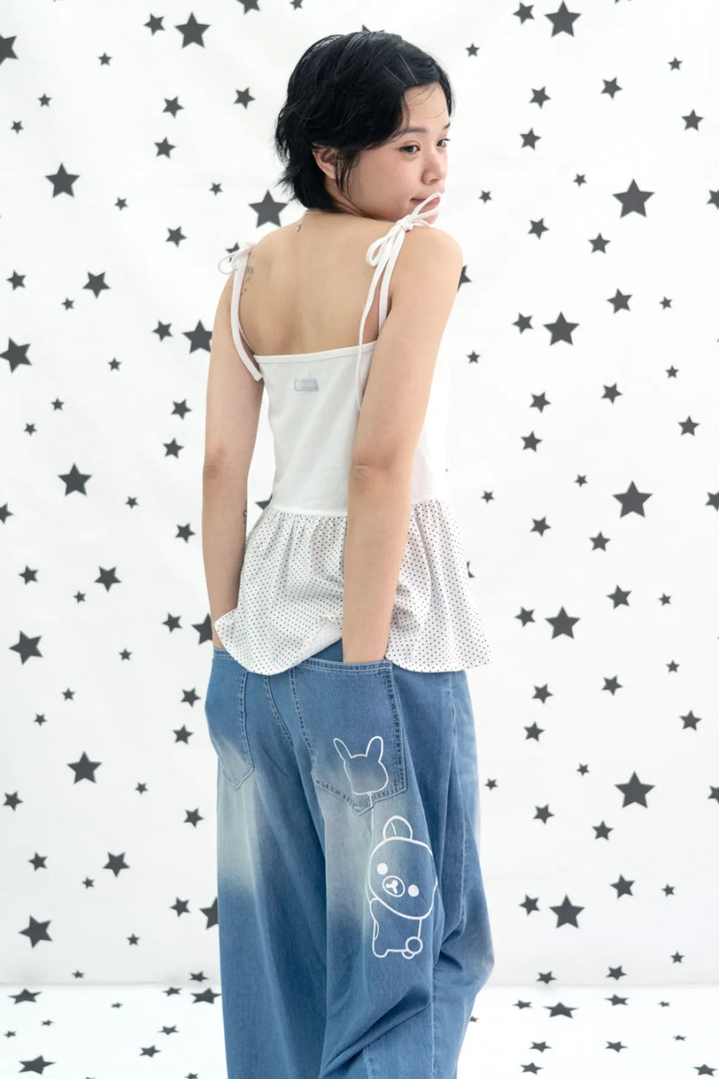 HUGYOURSKIN KORILAKKUMA WASHED JEANS (BLUE)