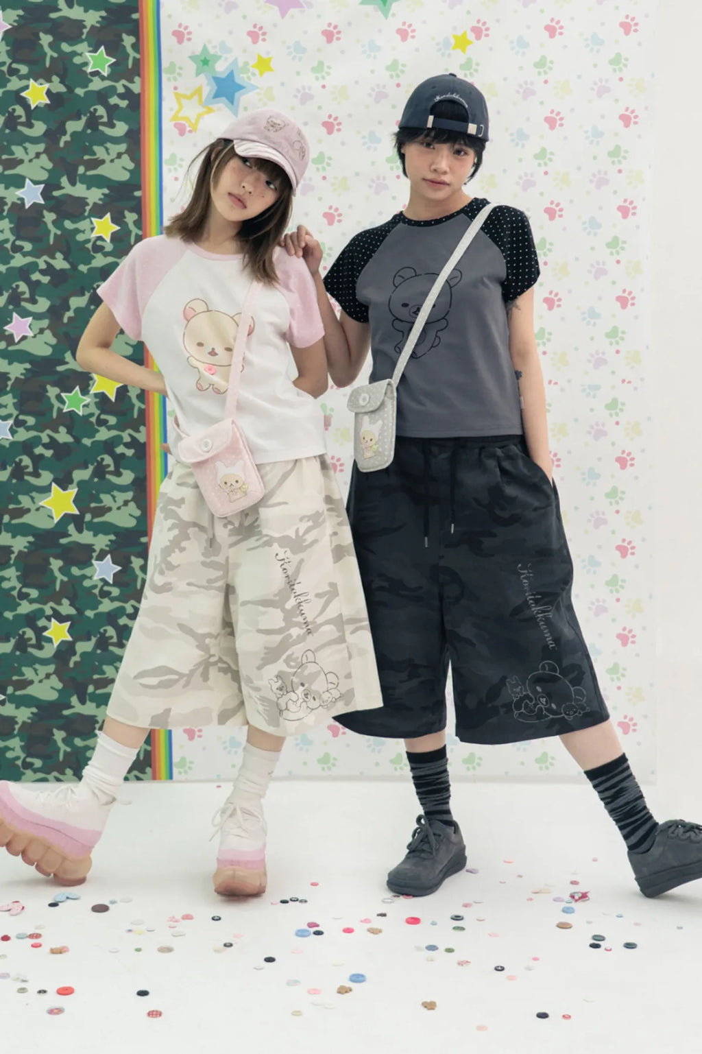 HUGYOURSKIN CAMO KORILAKKUMA BERMUDA PANTS (CHARCOAL)