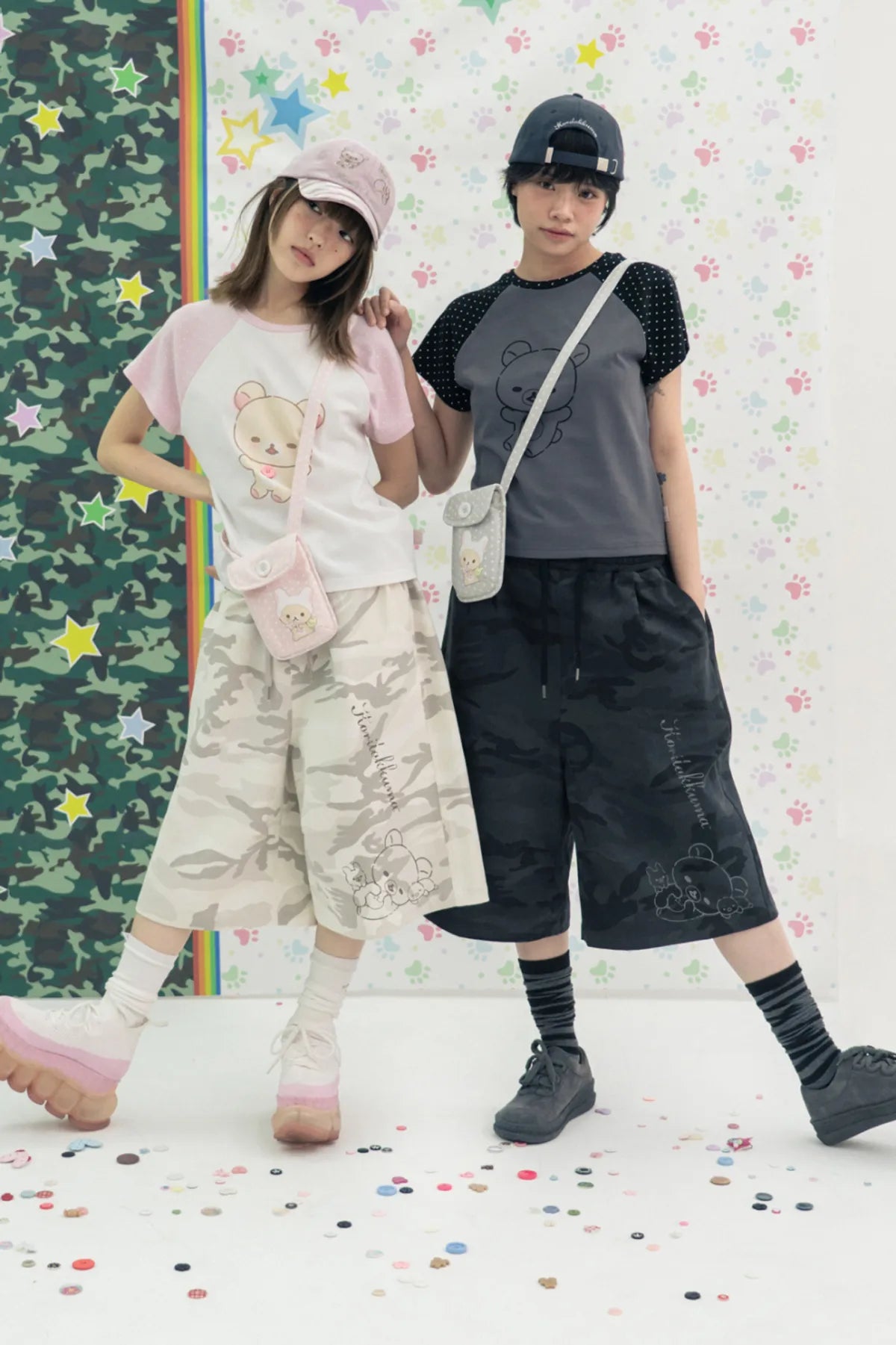 HUGYOURSKIN CAMO KORILAKKUMA BERMUDA PANTS (CHARCOAL)