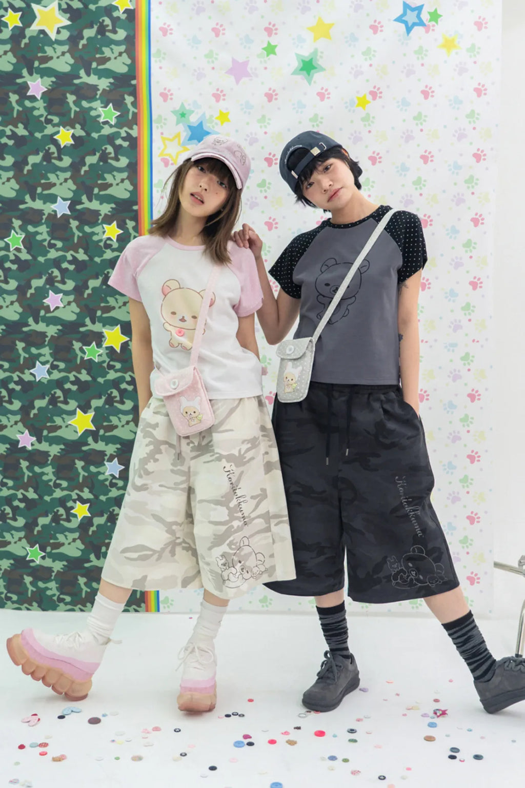 HUGYOURSKIN CAMO KORILAKKUMA BERMUDA PANTS (CHARCOAL)