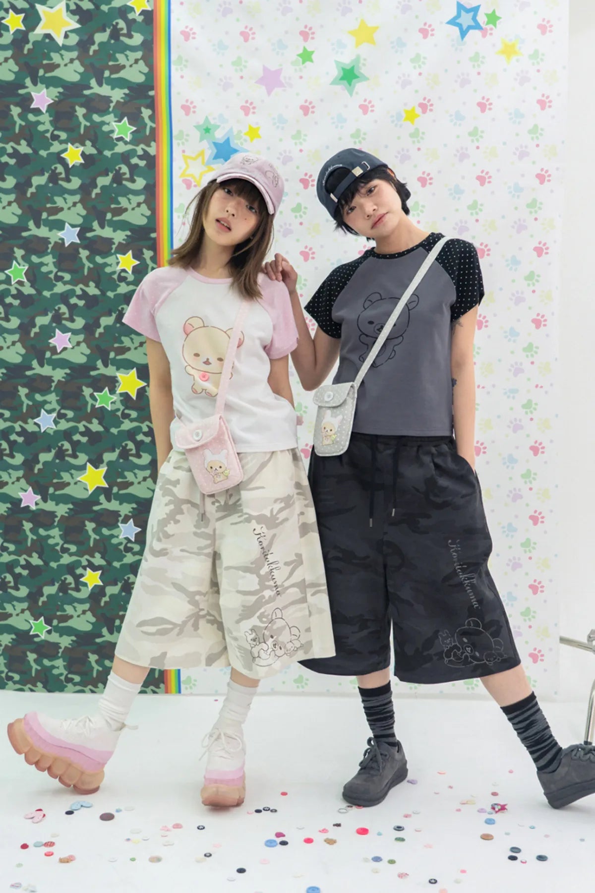 HUGYOURSKIN CAMO KORILAKKUMA BERMUDA PANTS (CHARCOAL)