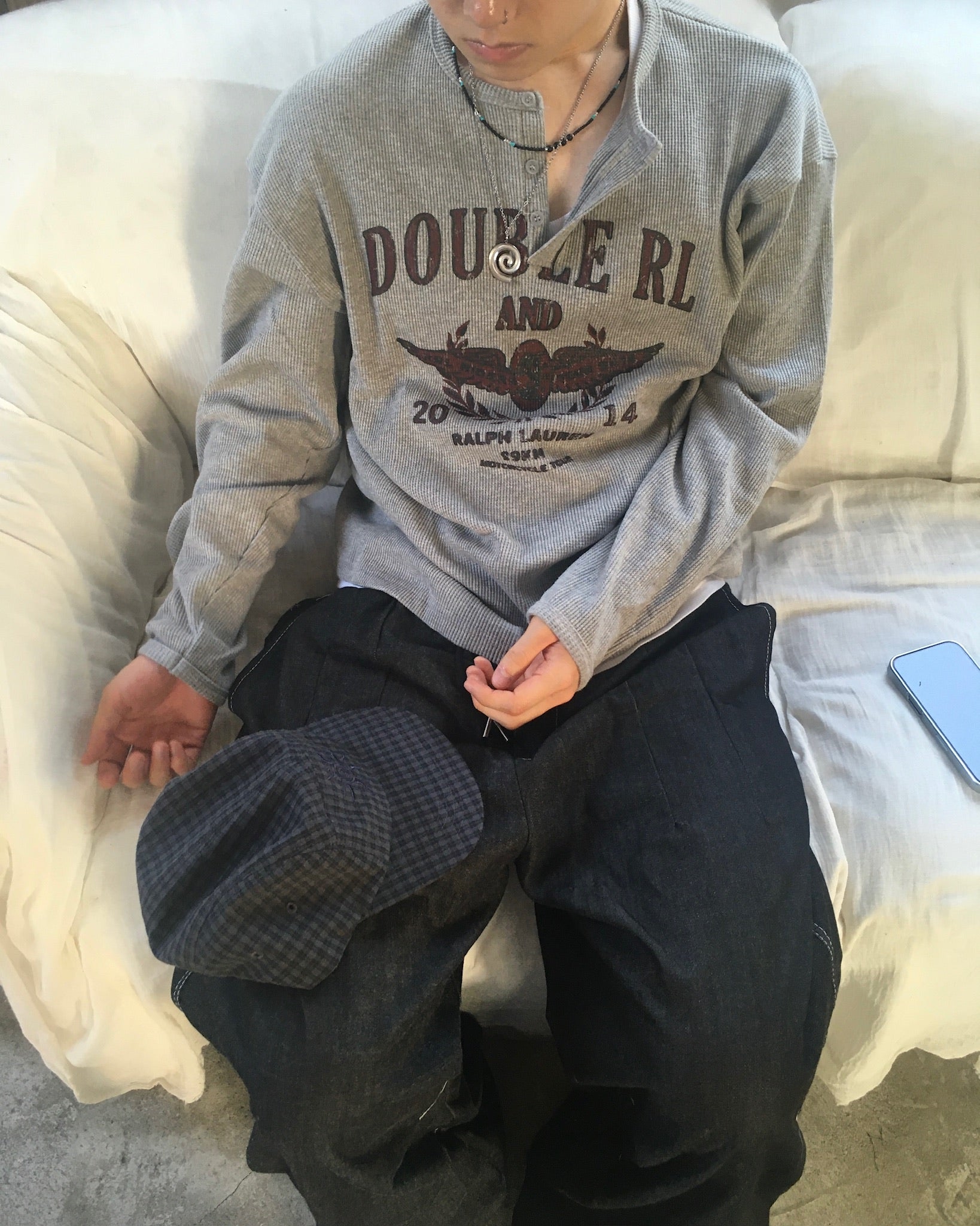 vintage waffle crop tee (grey)