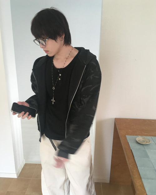 camo waffle zip-up hoodie (charcoal)