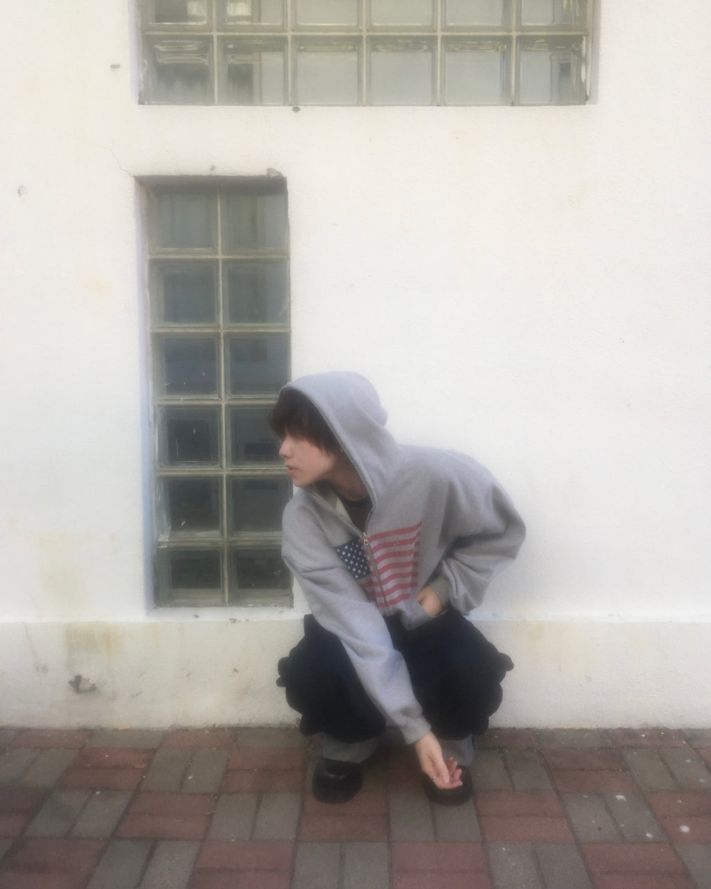 USA crop zip-up hoodie (grey)