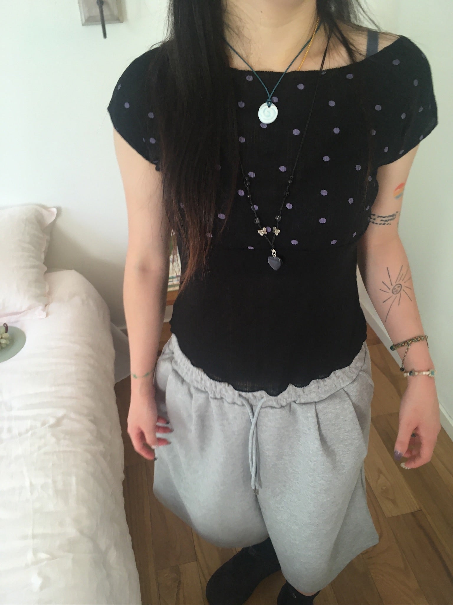 ribbed dot top (black)