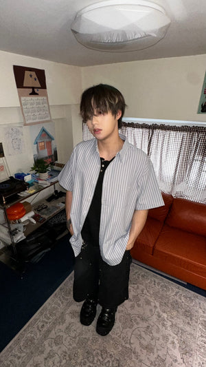 (in shock) flax striped line shirt (sky blue)