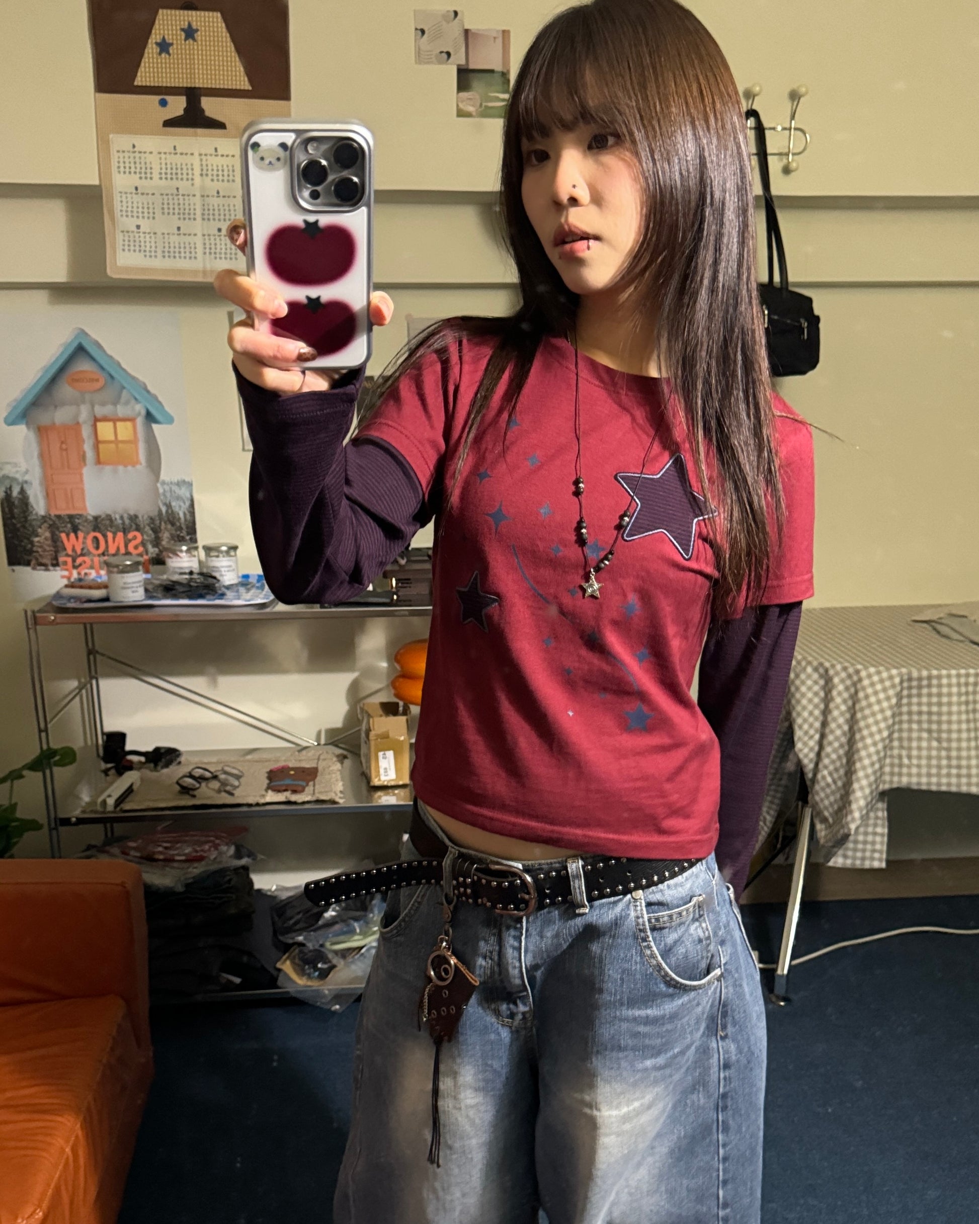 [1+1] star stripe layered tee