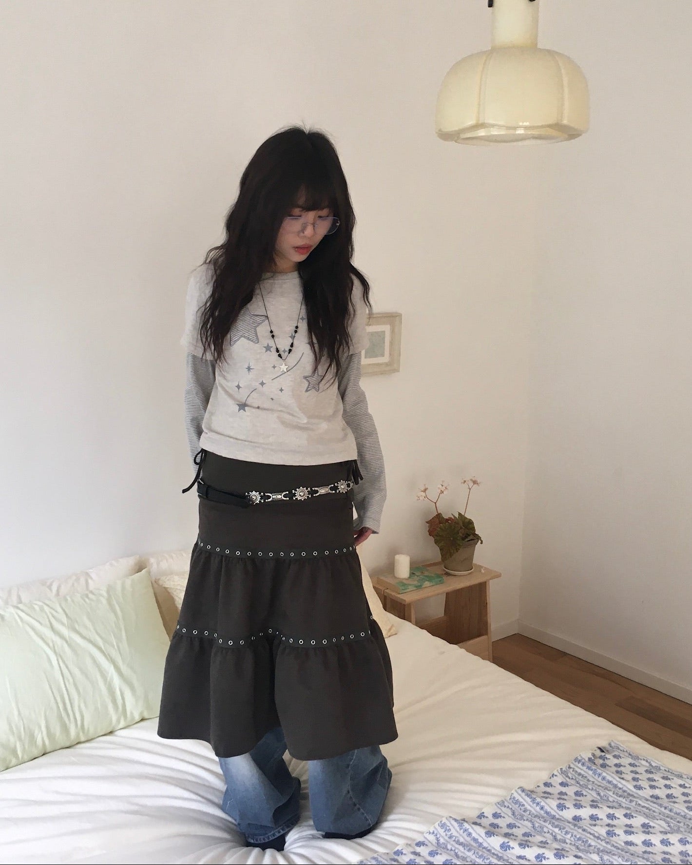 (★BEST) star stripe layered tee (oatmeal)