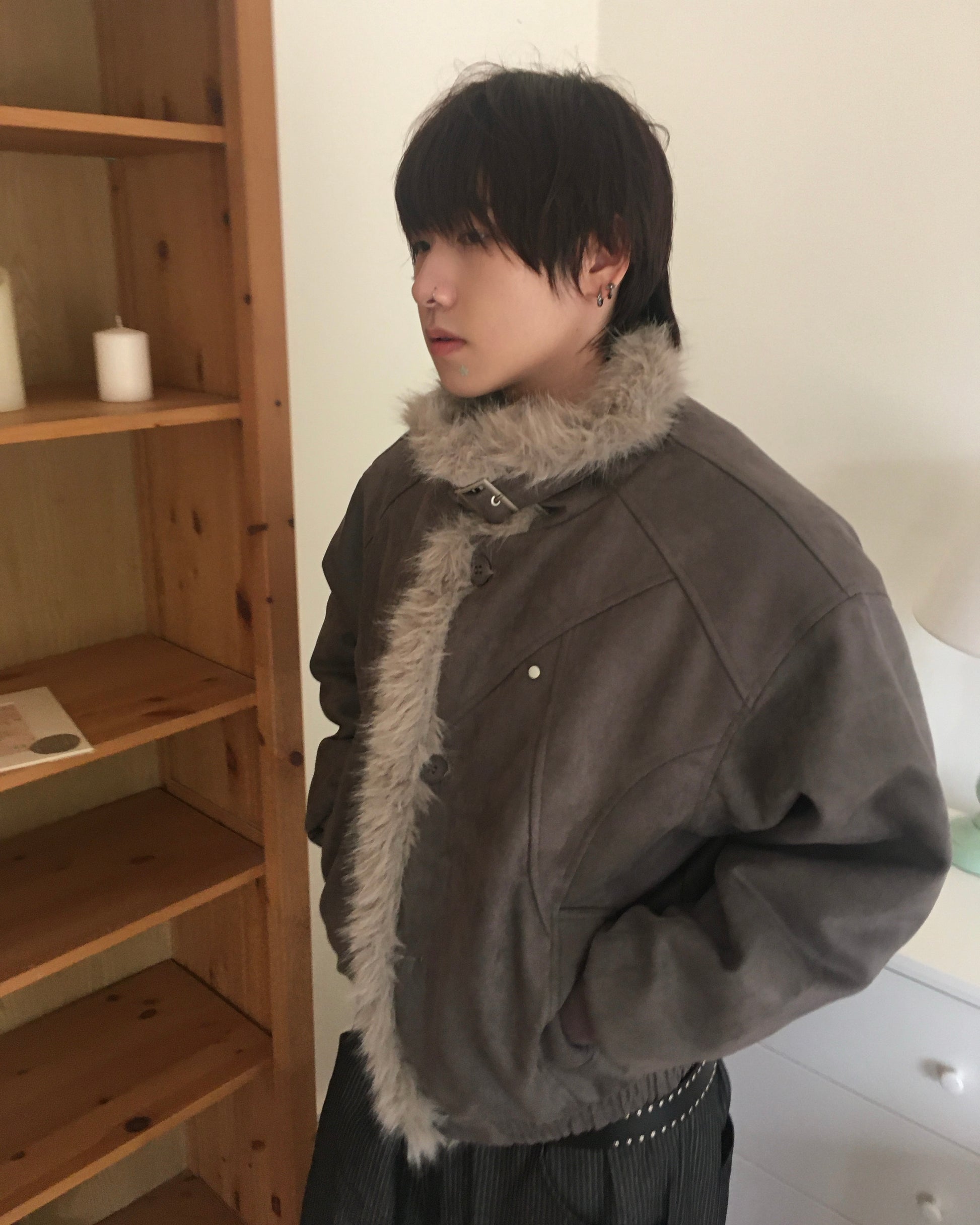 fur collar jacket (charcoal)