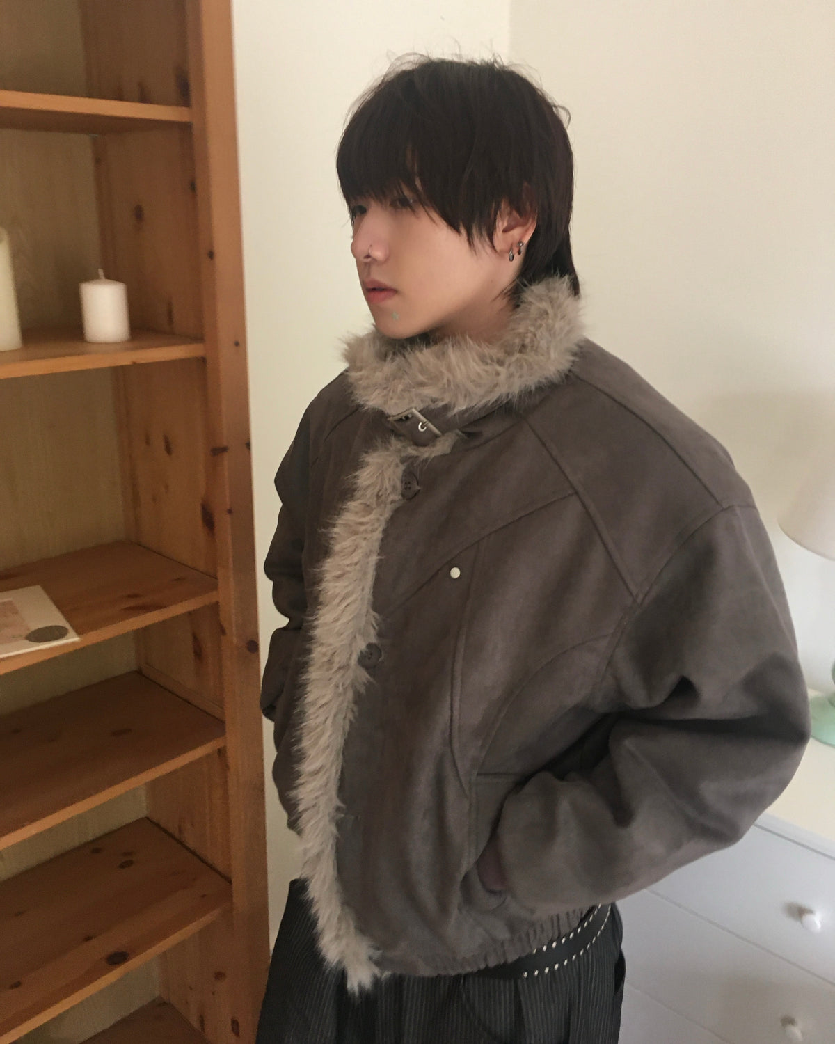 fur collar jacket (charcoal)