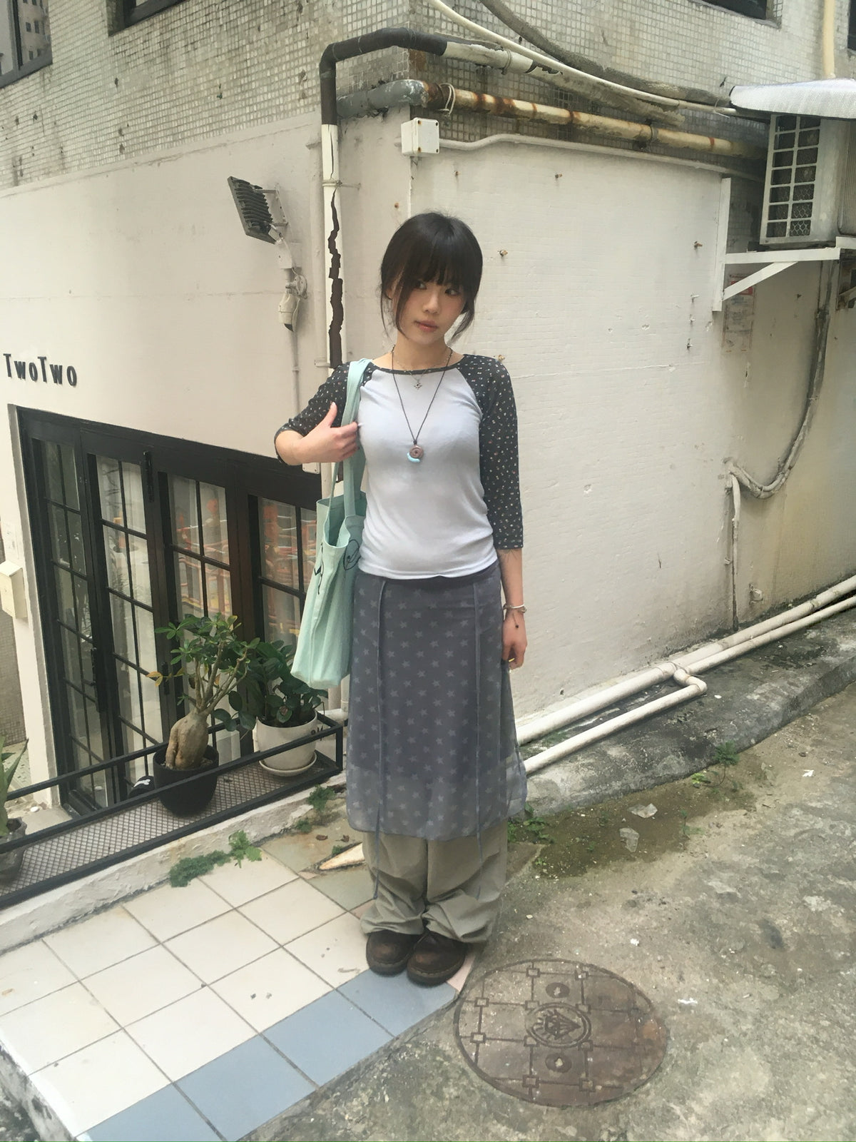 star mesh warp skirt (dusty blue)