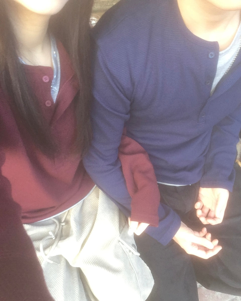 waffle henly neck shirt (wine)