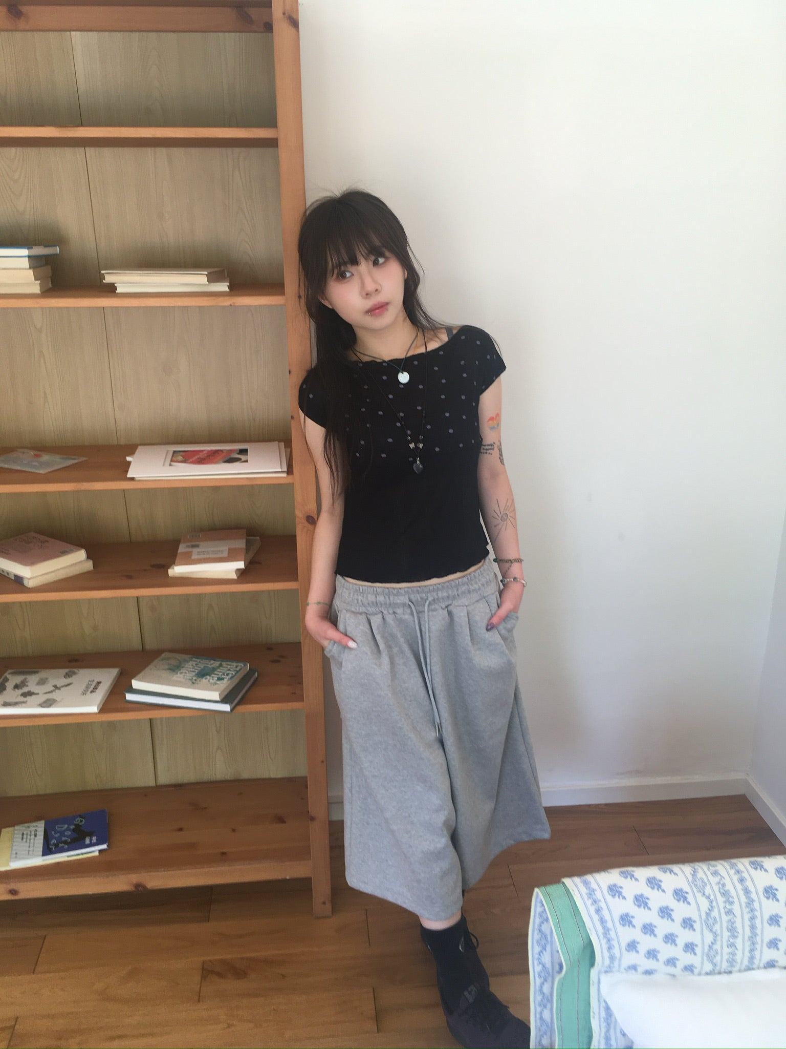 spiral half sweat pants (grey)