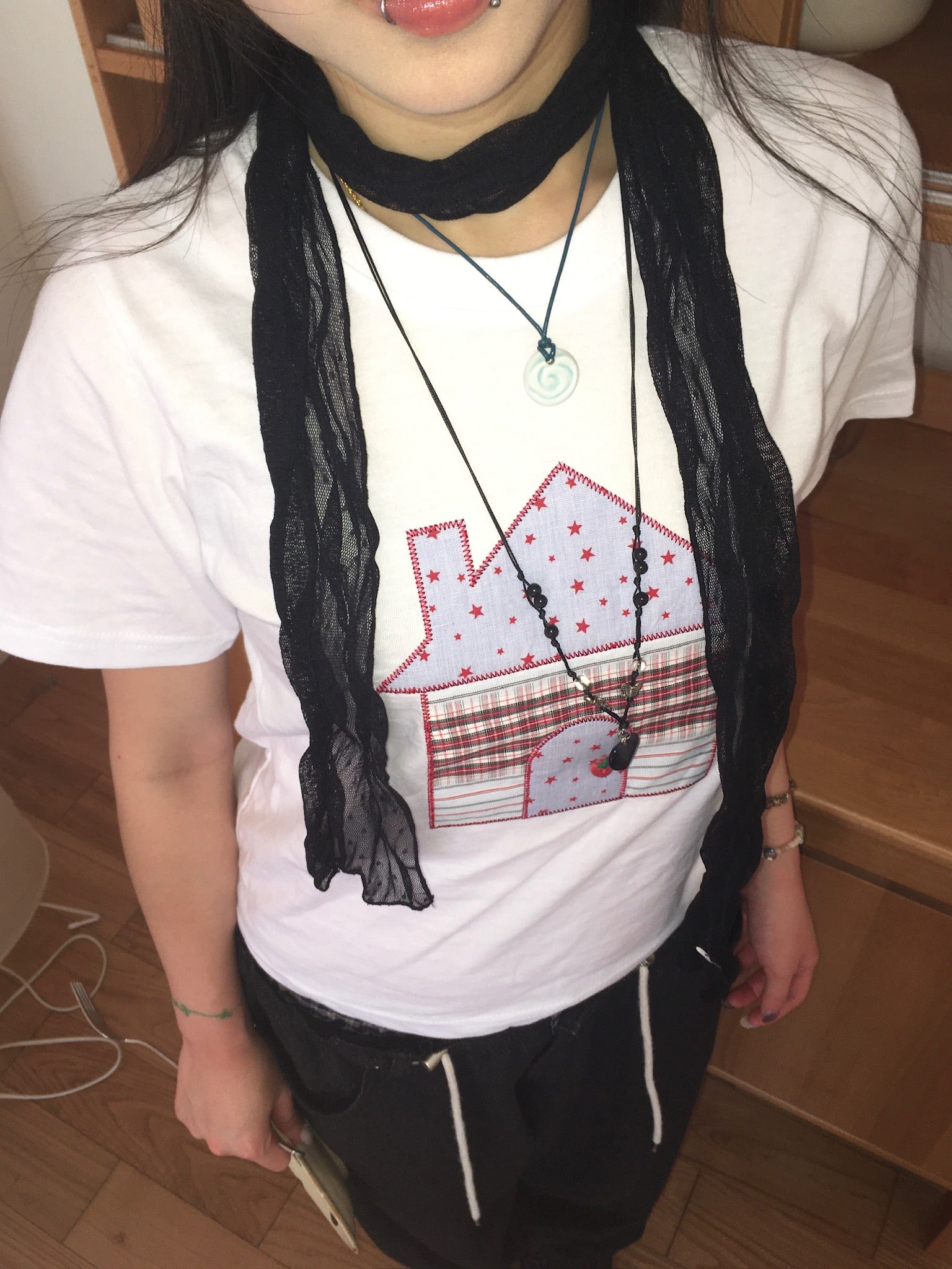dot mesh scarf (black)