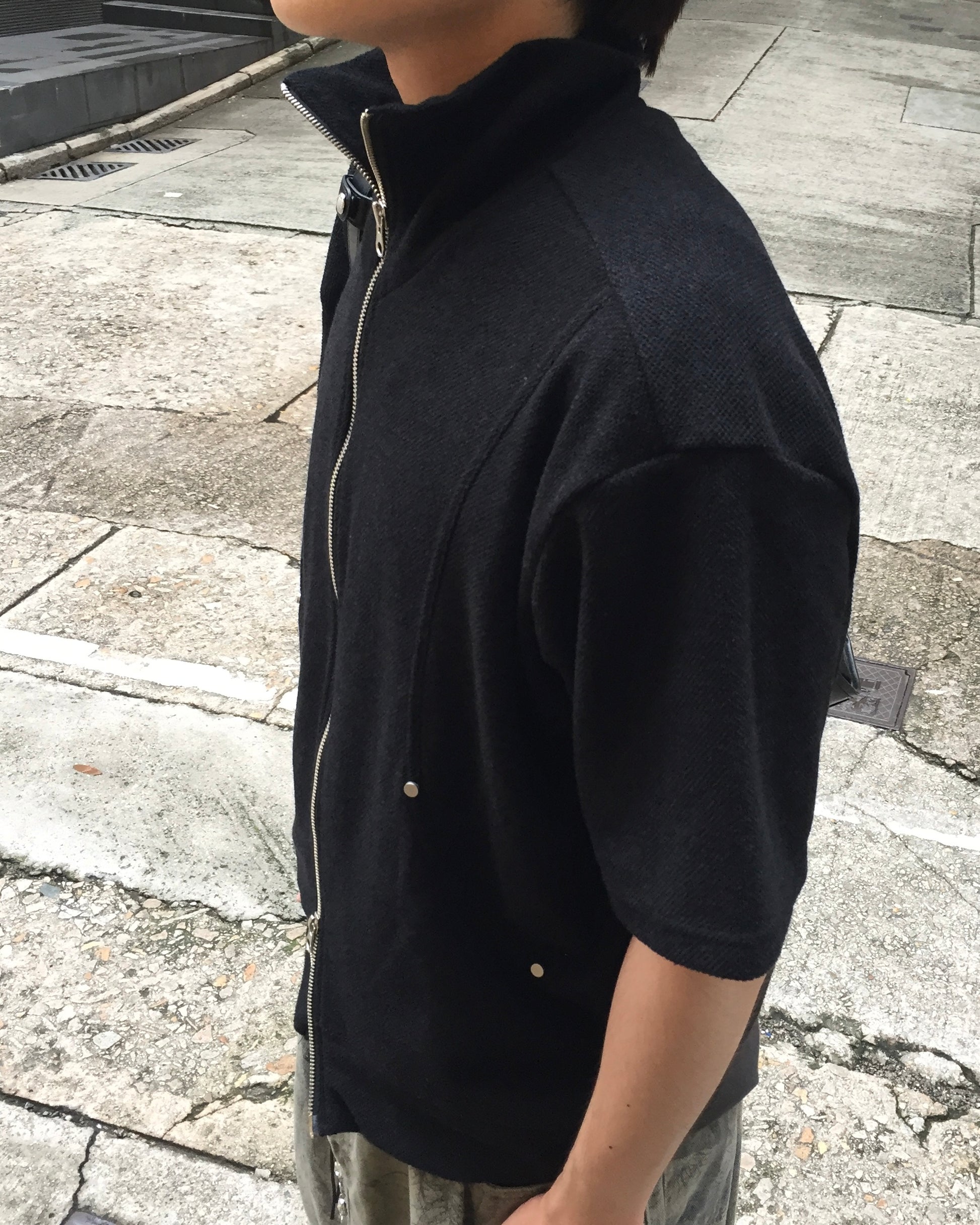 (in stock) kai knit zip-up (black) (2-way)
