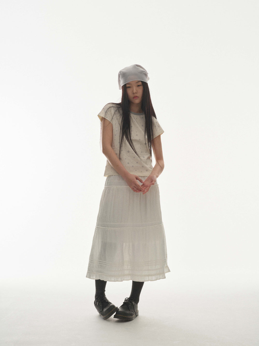 ✪【𝘱𝘳𝘦-𝘰𝘳𝘥𝘦𝘳】coyseio shirring midi skirt (white)