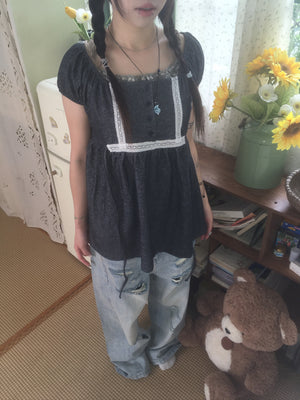 (★BEST) lace trim babydoll top (charcoal)