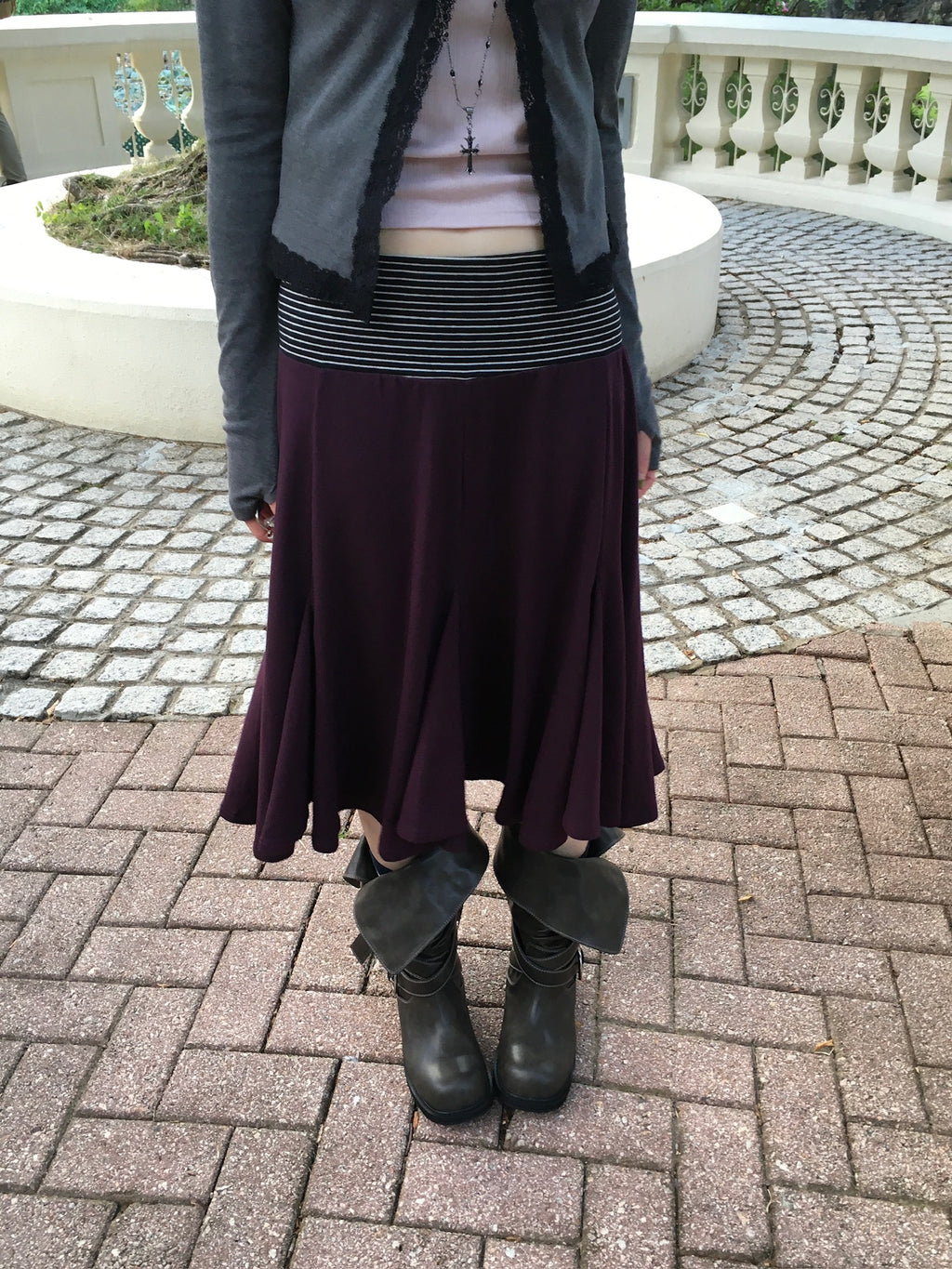 stripe waist flowy midi skirt (purple)