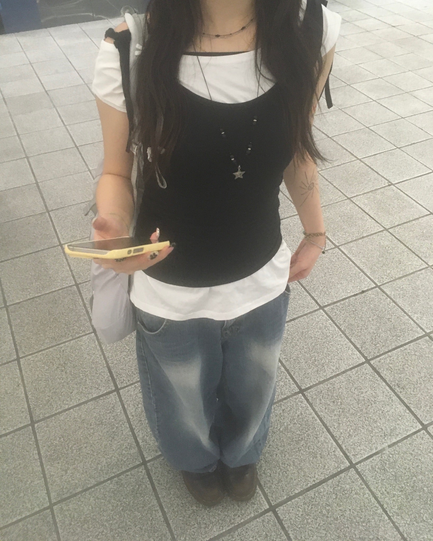 two-piece layered tee (black/white)