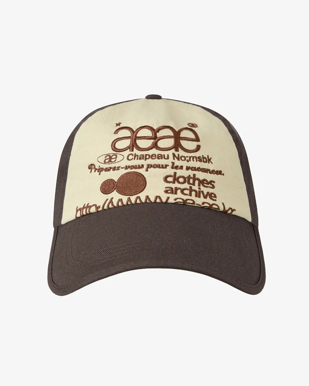 AEAE WEB LOGO 5 PANNEL BALL CAP (BROWN/IVORY)