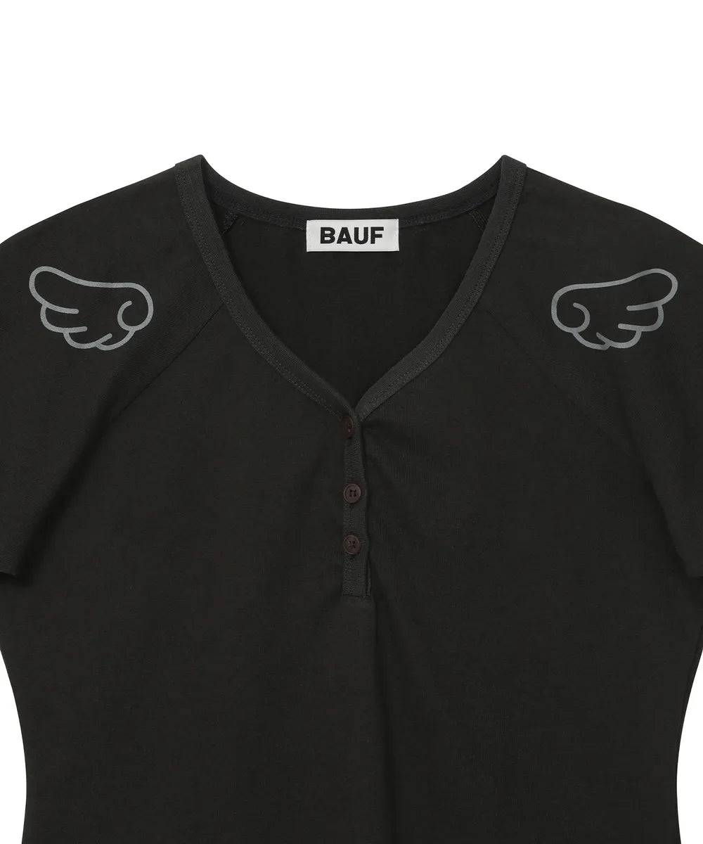 BAUF 3 BUTTON ANGEL SLIM FIT T-SHIRT (CHARCOAL)